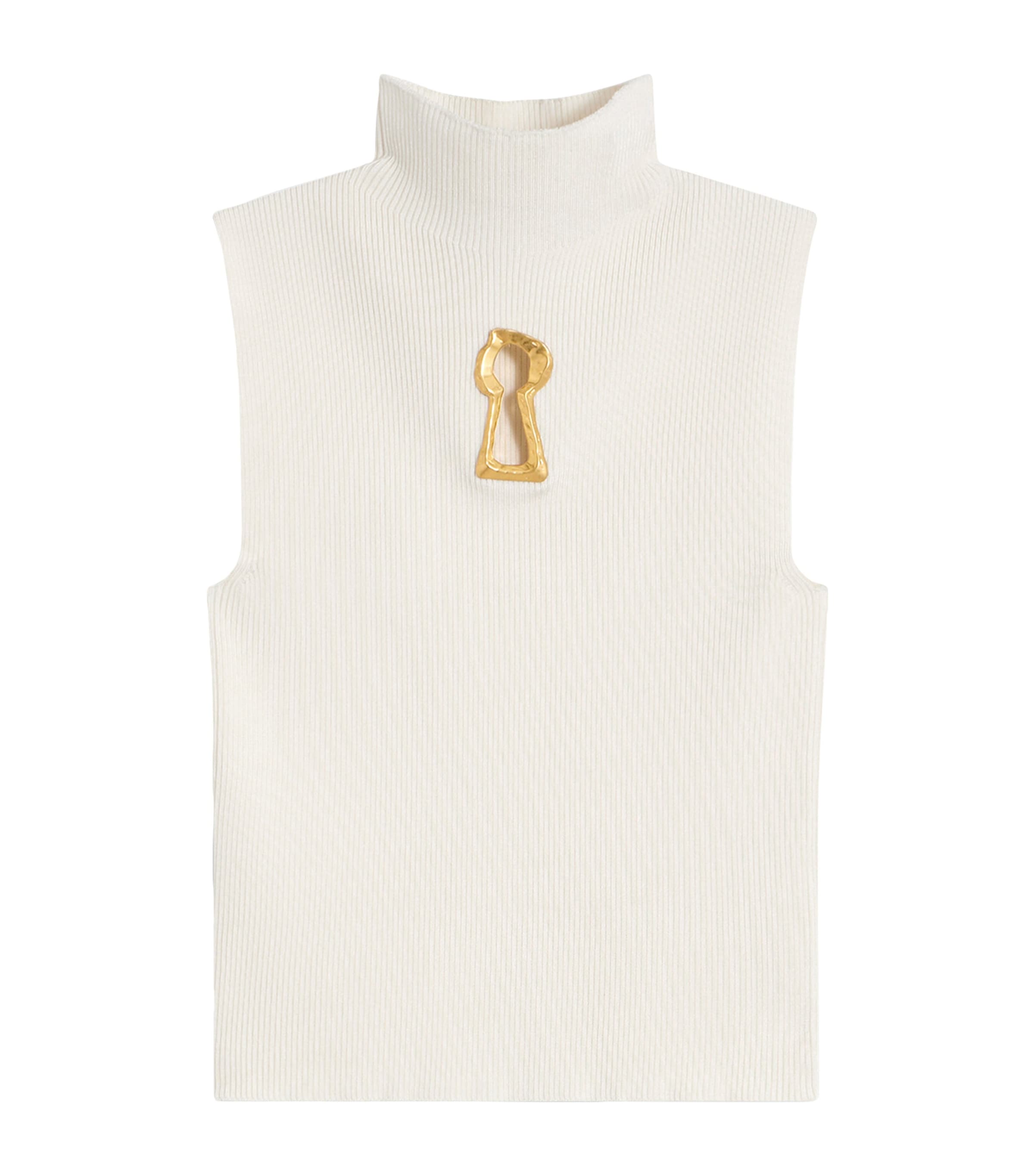 Schiaparelli Womens Keyhole Sleeveless Sweater Ecru