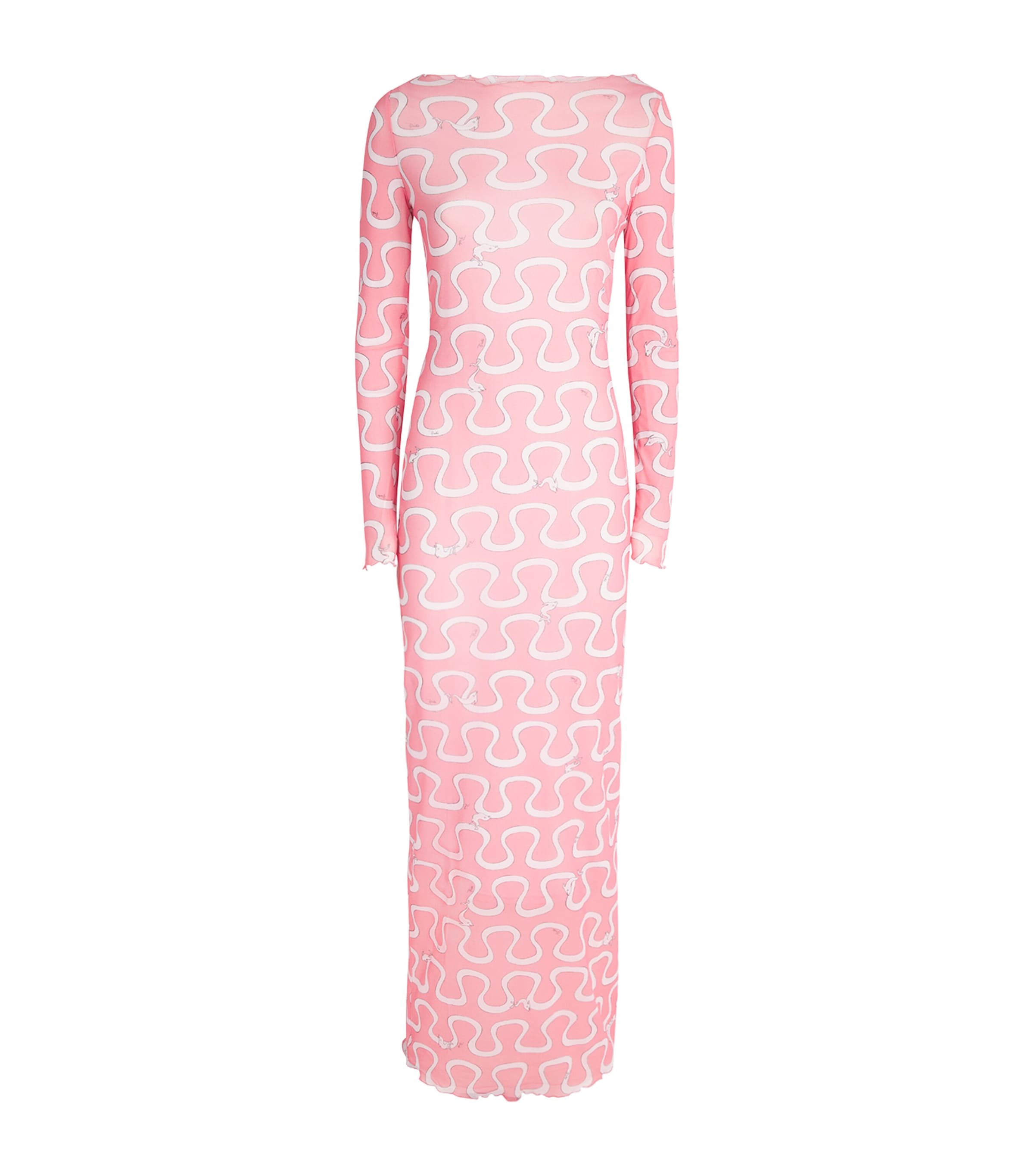 PUCCI Womens Sheer Mesh Printed Maxi Dress Pink