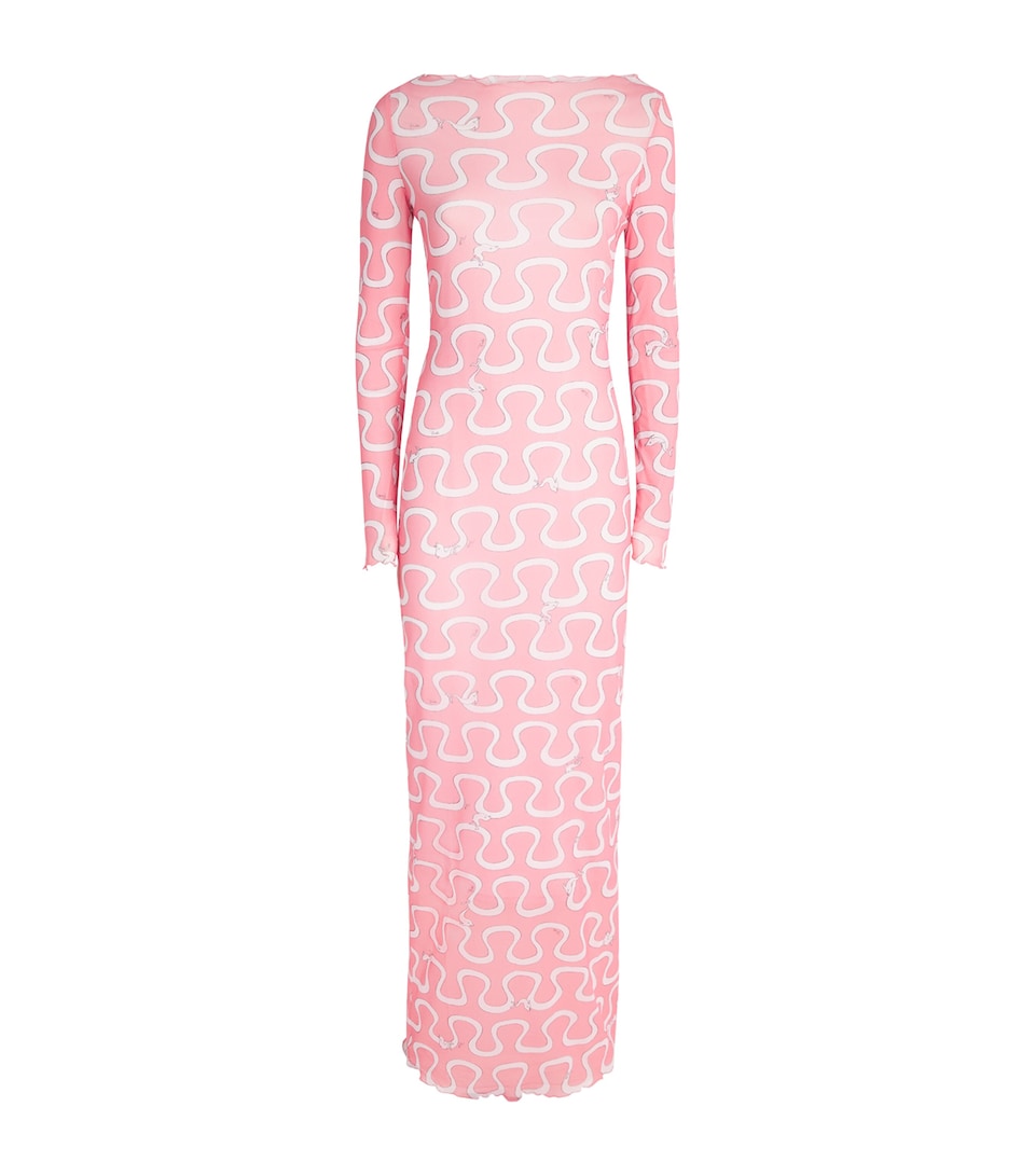 PUCCI Womens Sheer Mesh Printed Maxi Dress Pink
