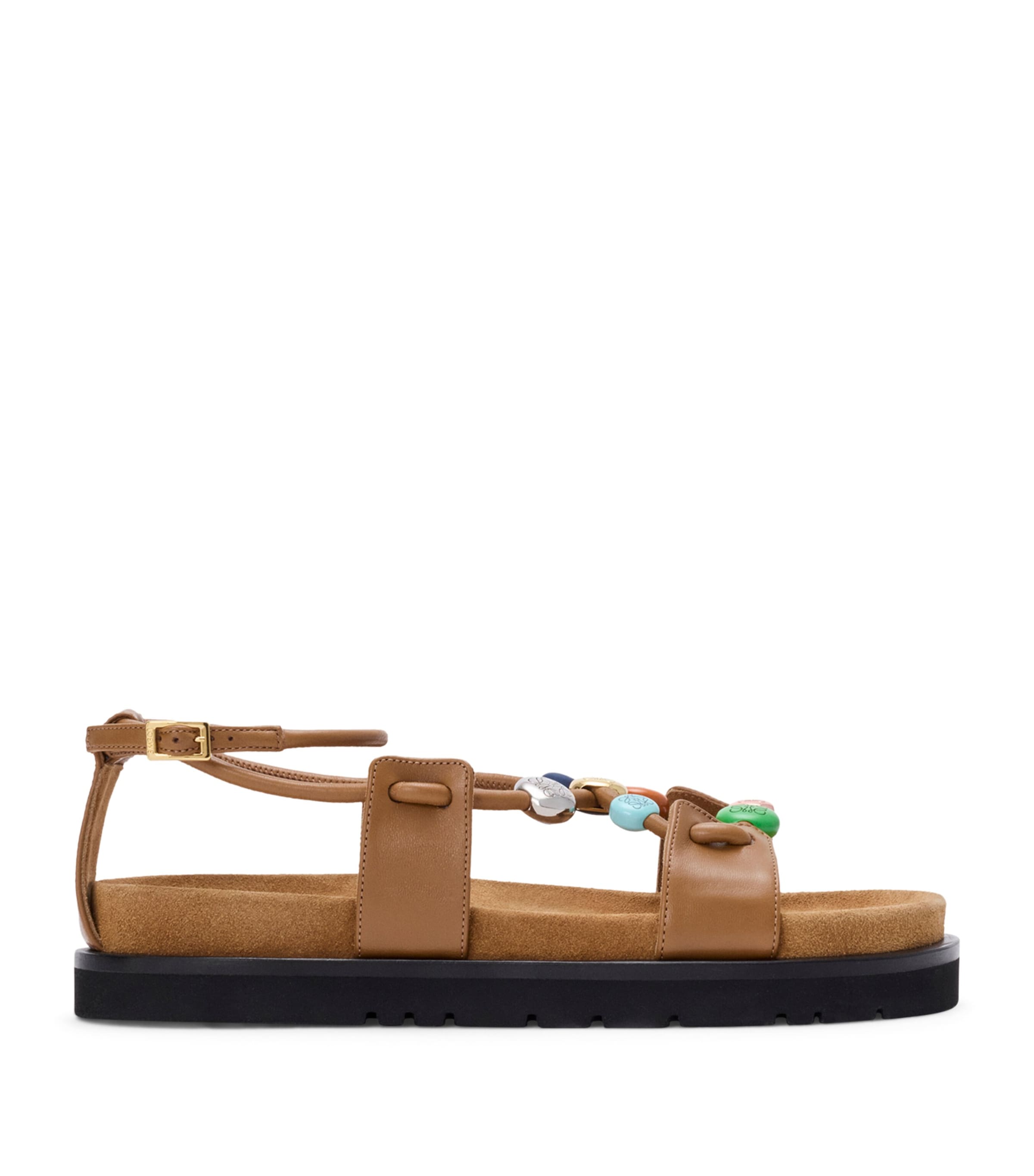 LOEWE x Paula's Ibiza Leather Beaded Pebble Sandals Camel