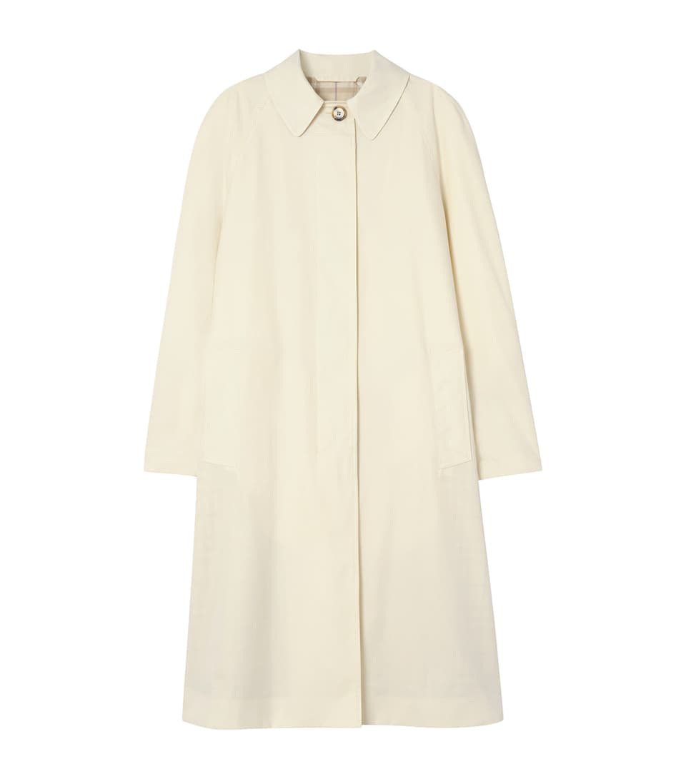 Burberry Womens Tropical Gabardine Long Car Coat Tundra White