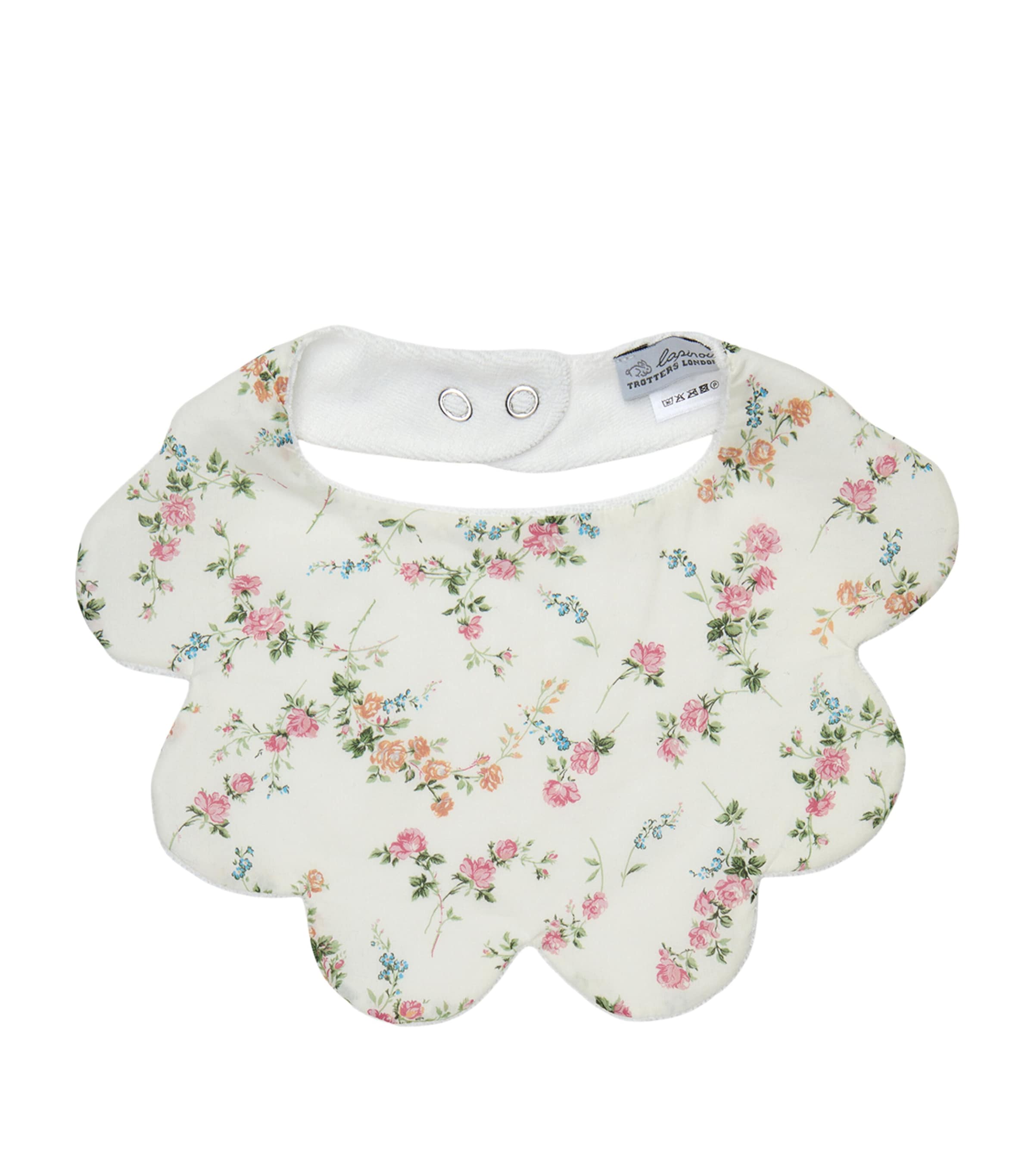 Trotters Cotton Elizabeth Print Scalloped Bib White