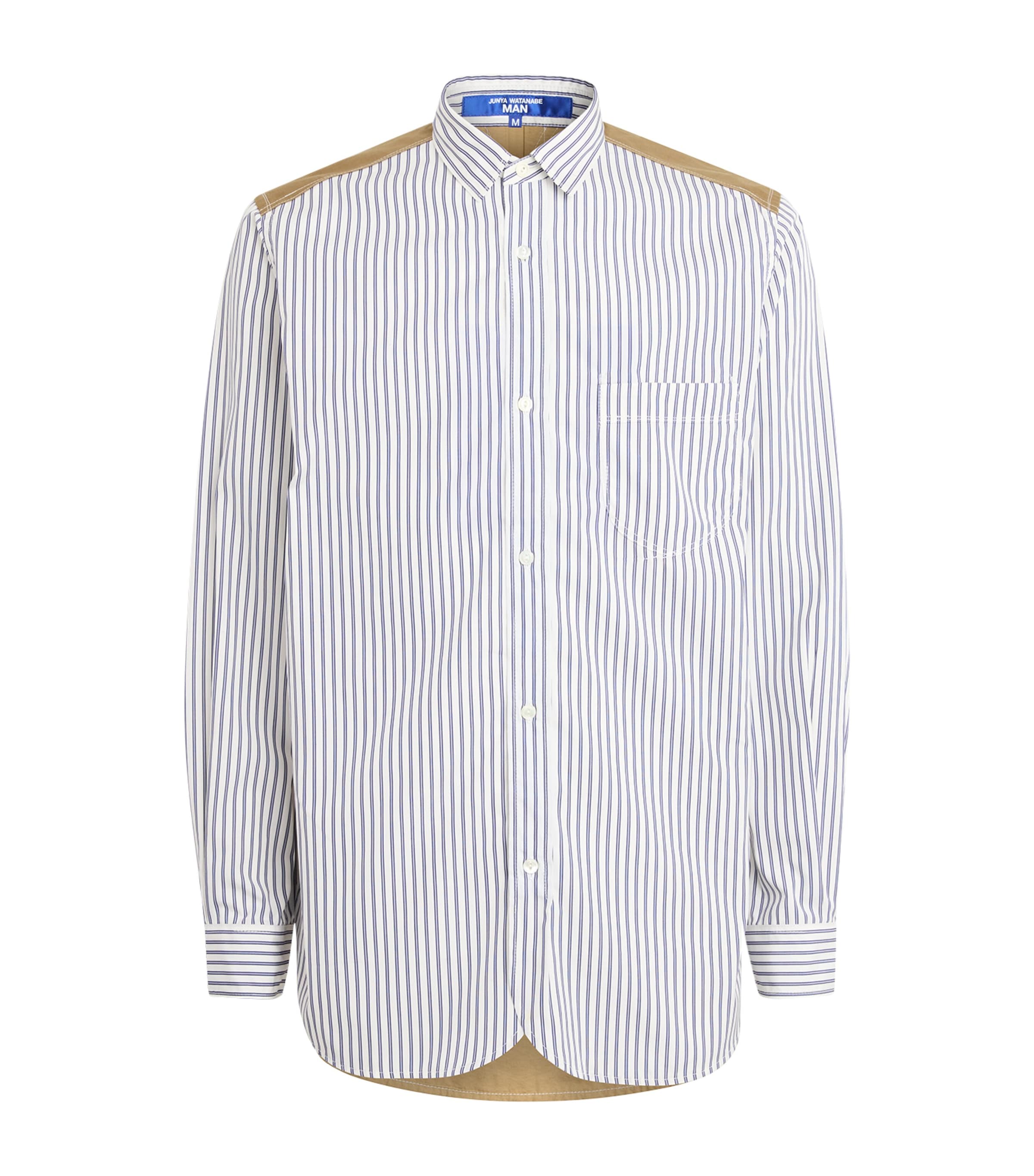 Junya Watanabe MAN Mens Cotton Stripe Shirt Wht/nvy X Beige