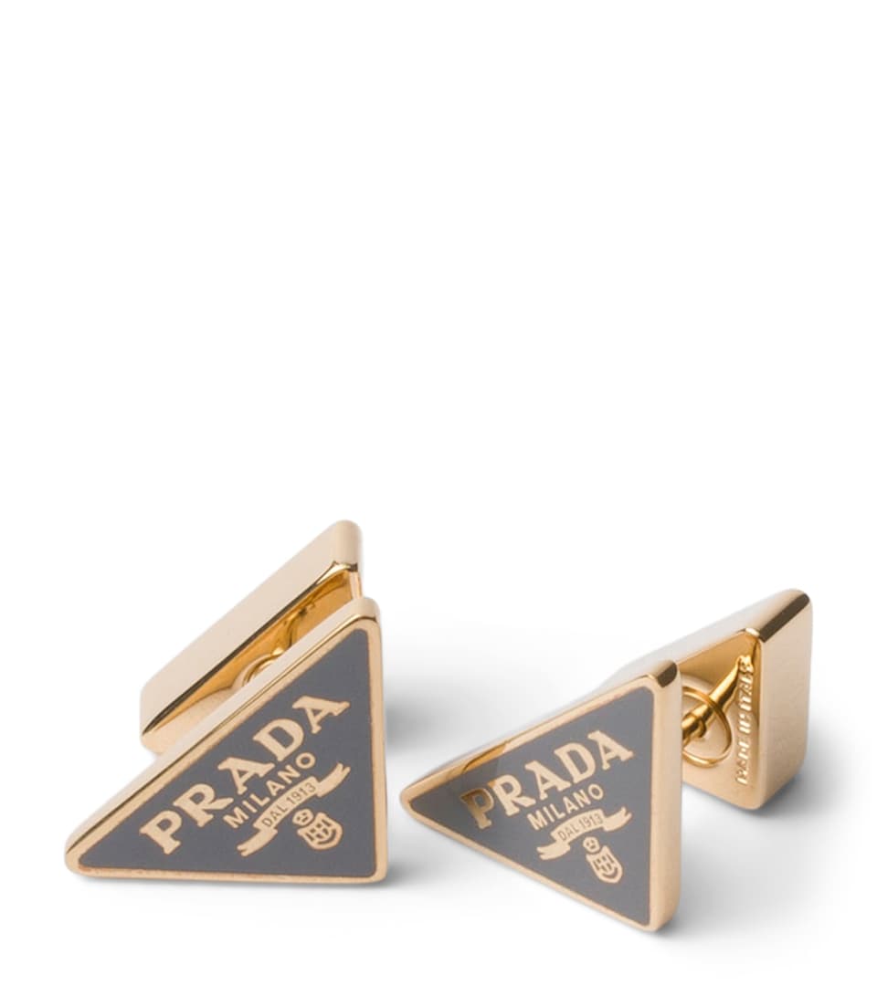 Prada Enamel Triangle Logo Earrings Gold/silver