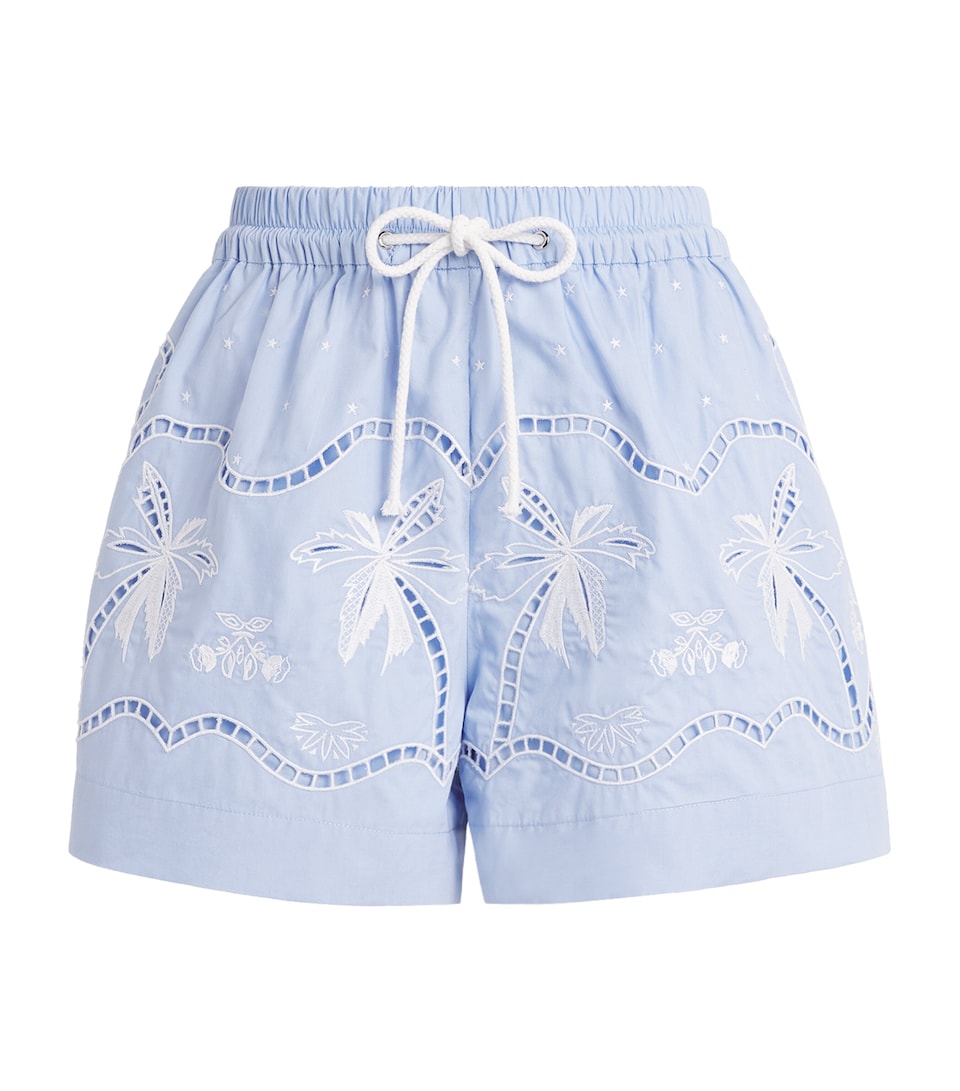 Sandro Paris Womens Cotton Embroidered Open-Work Shorts Sky Blue