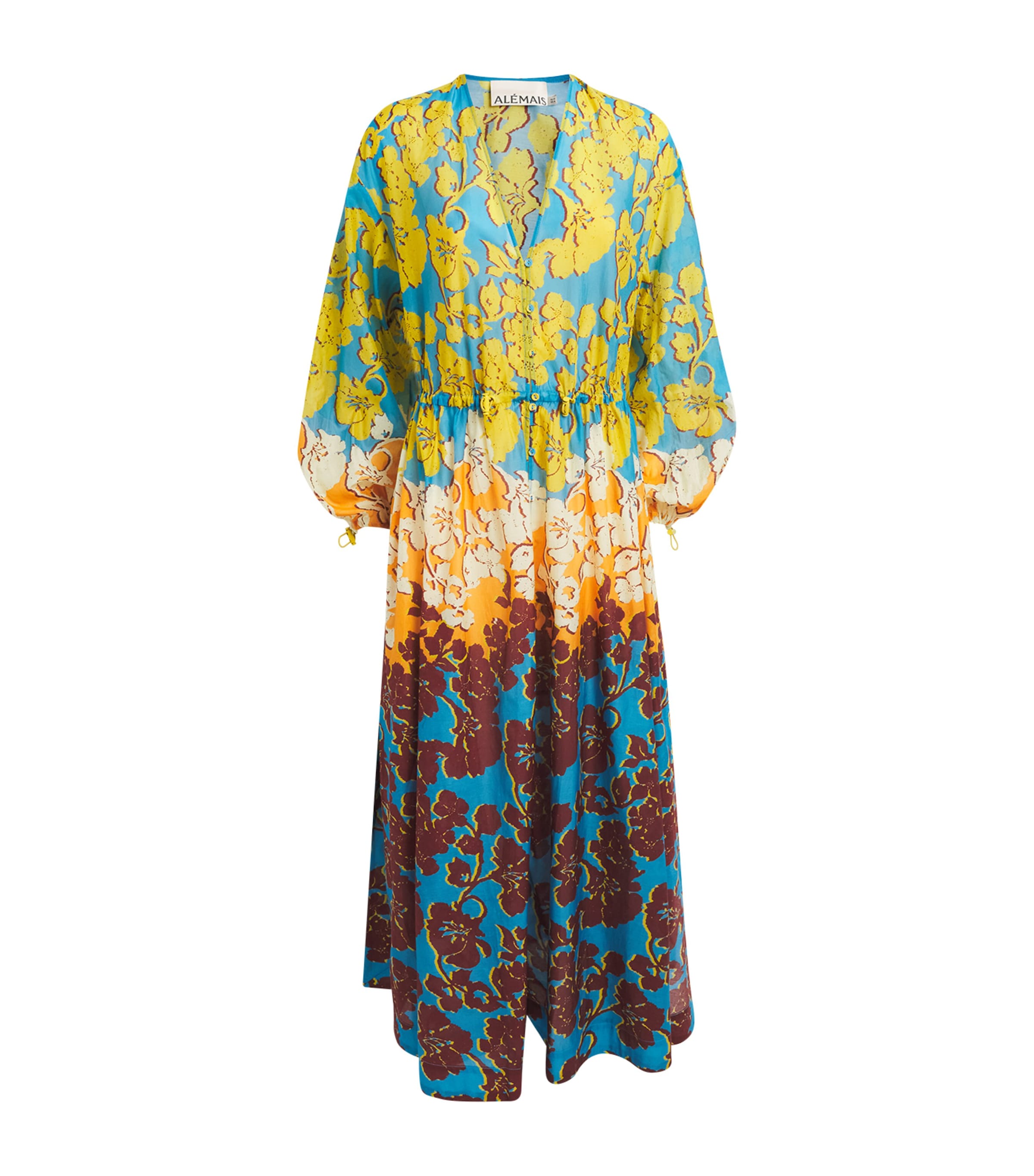 ALEMAIS Womens Cotton-Silk Floral Splice Maxi Dress