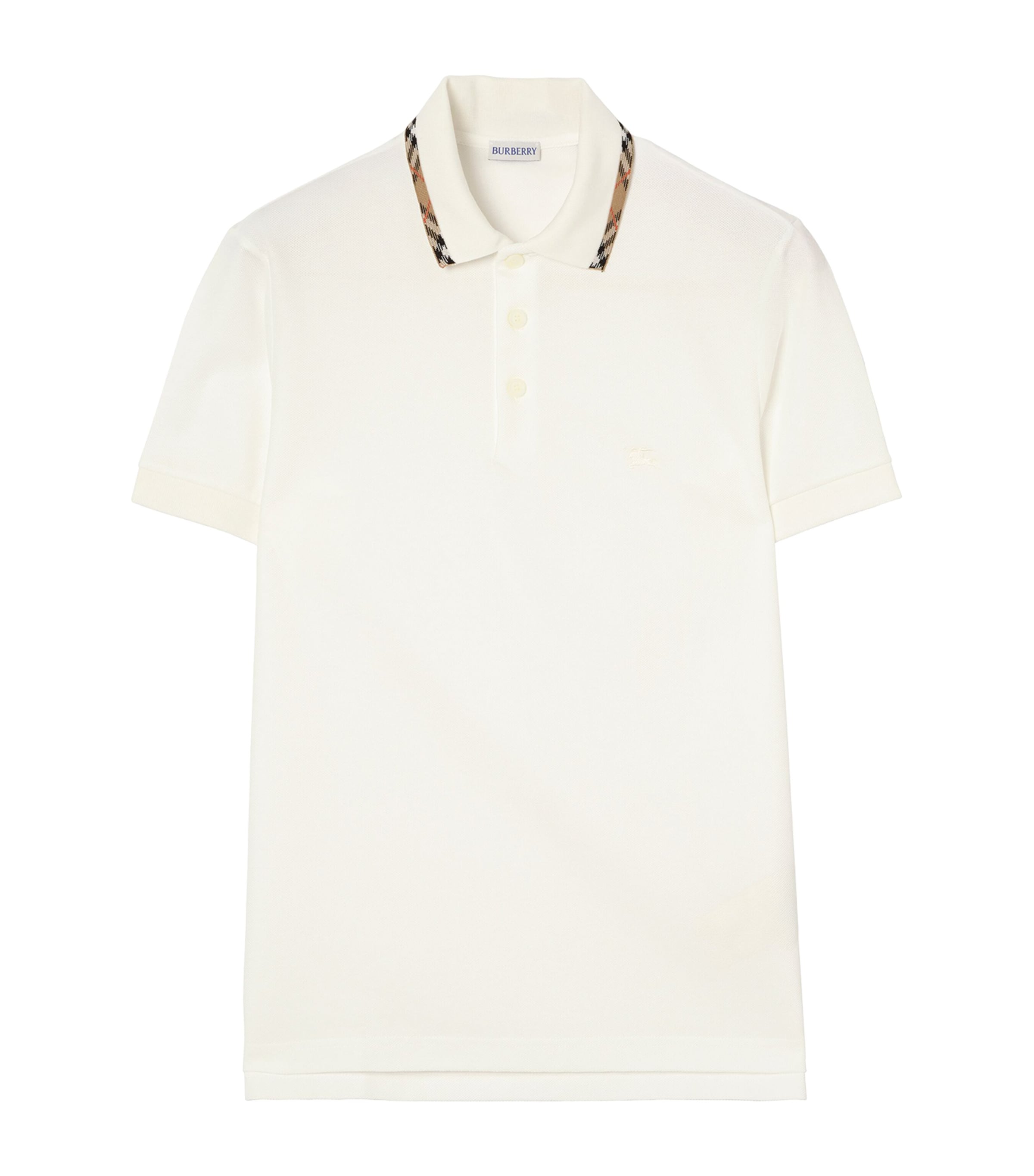 Burberry Mens Cotton Check-Trim Polo Shirt Chalk