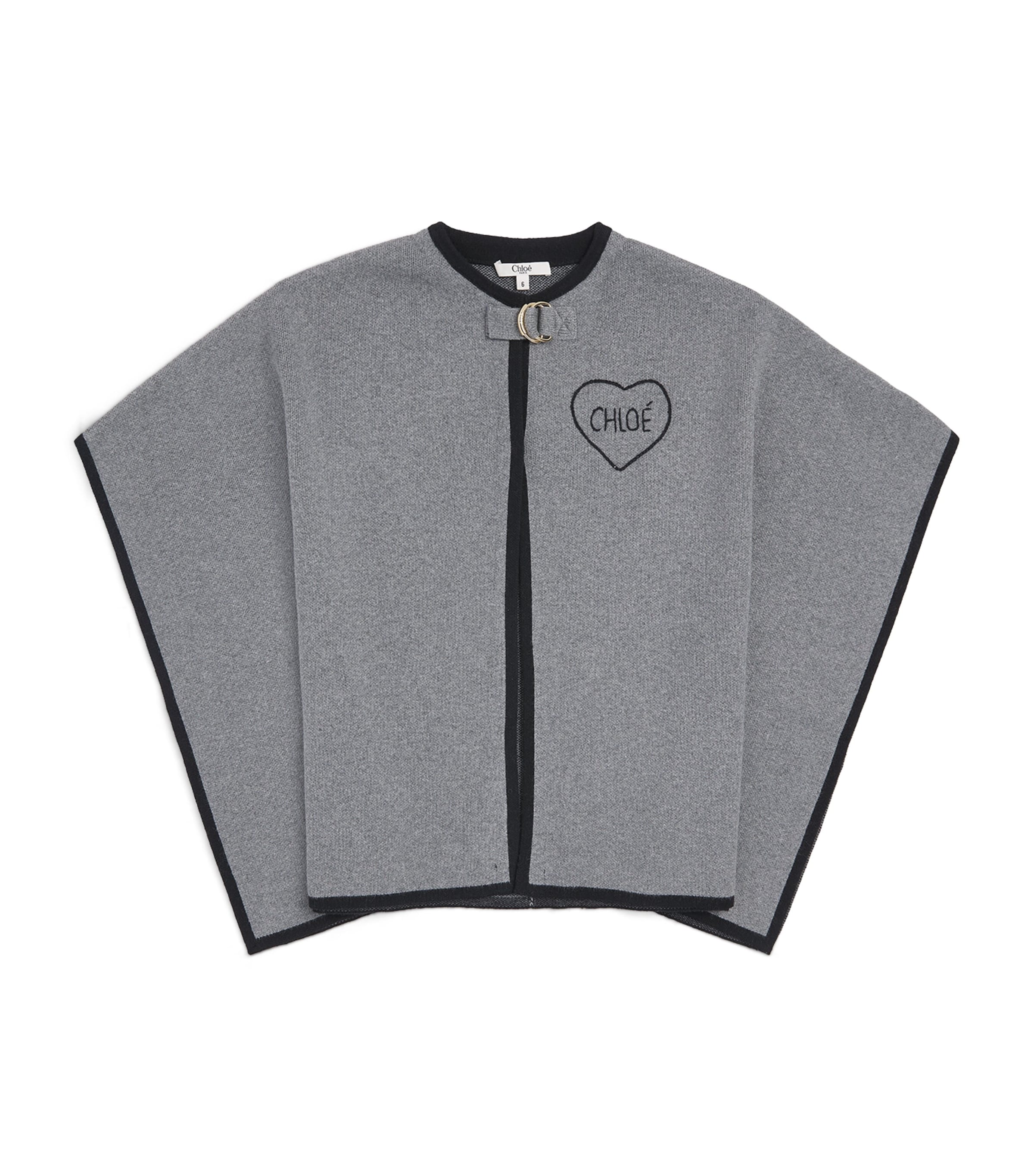 Chloé Kids Cotton-Wool Logo Cape (4-14 Years) Heather Grey