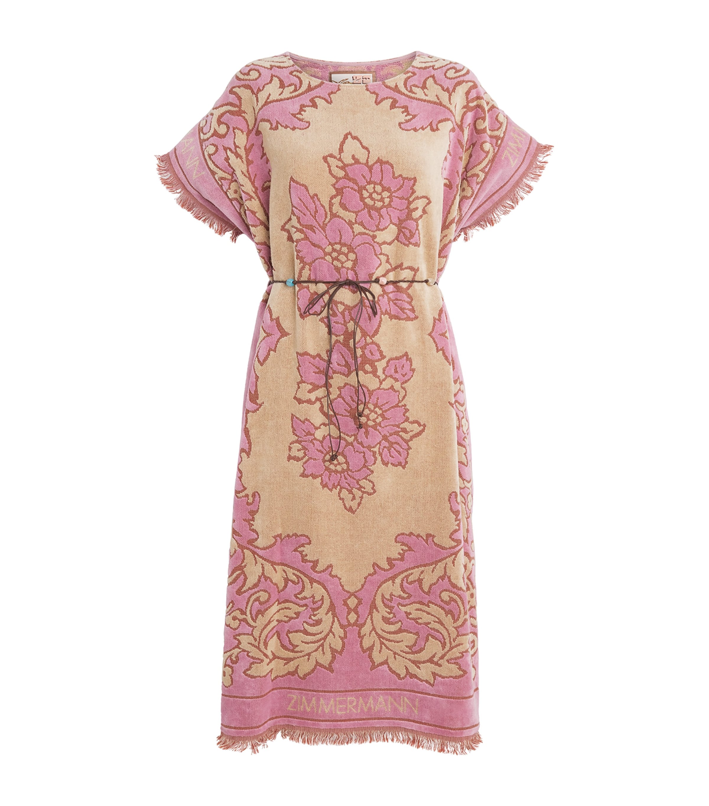Zimmermann Womens Towelling Floral Aster Midi Dress Cream Pink