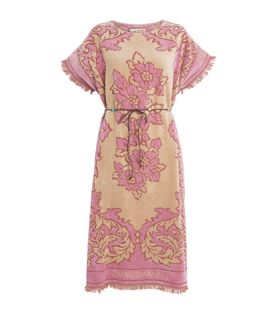 Zimmermann Womens Towelling Floral Aster Midi Dress Cream Pink