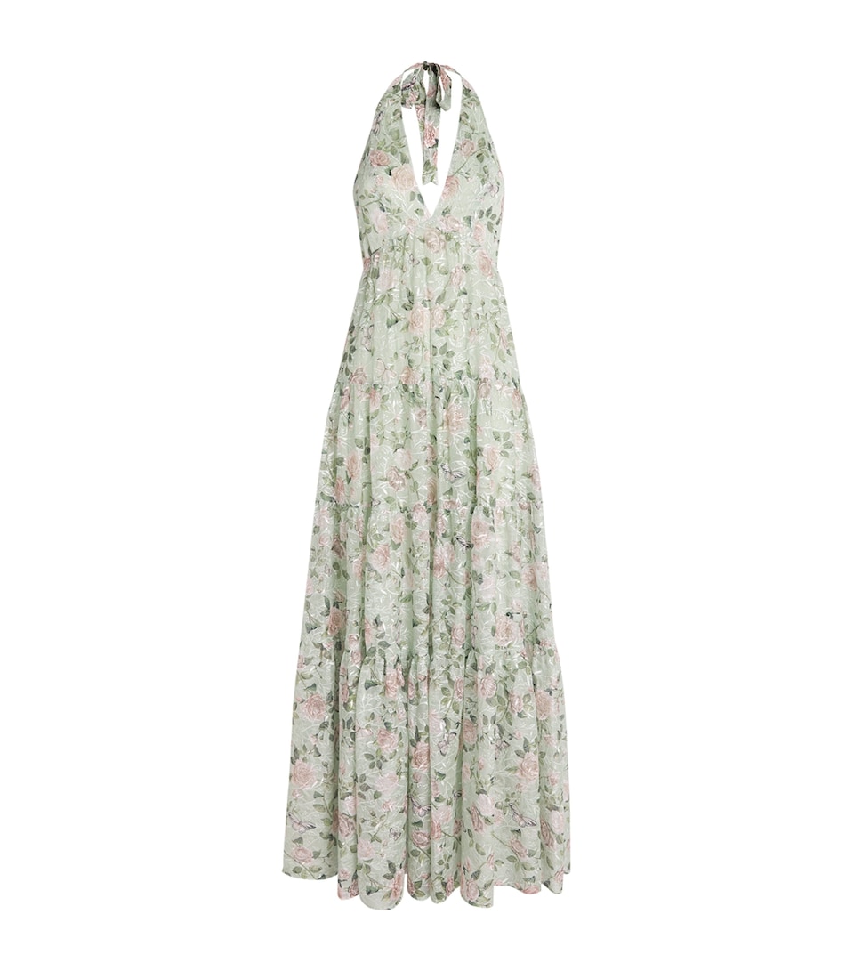 Alice+Olivia Womens Embroidered Floral Maura Maxi Dress Grdn Gssip Lght Sage