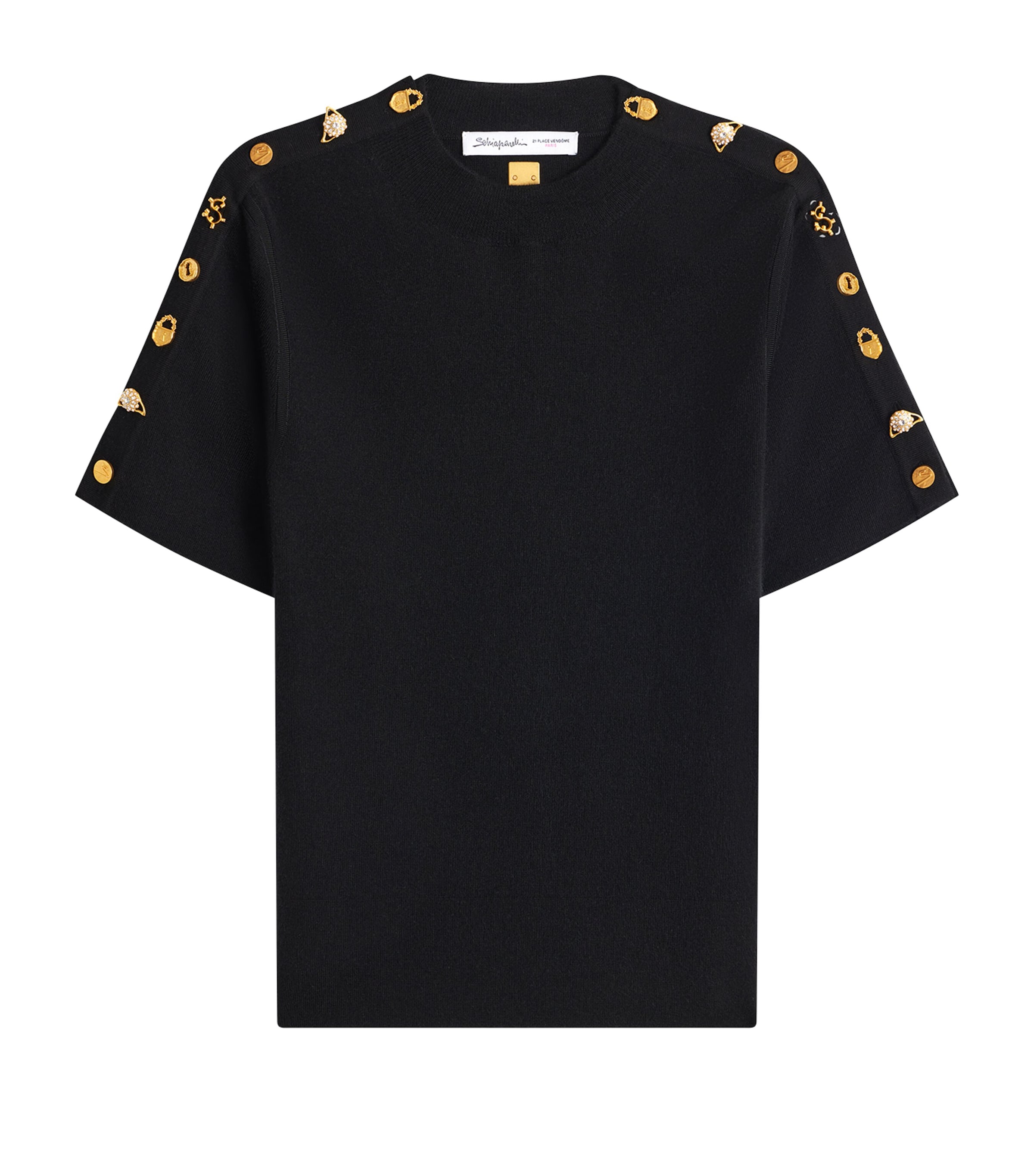 Schiaparelli Womens Cashmere-Blend Bijoux Buttons Sweater Black