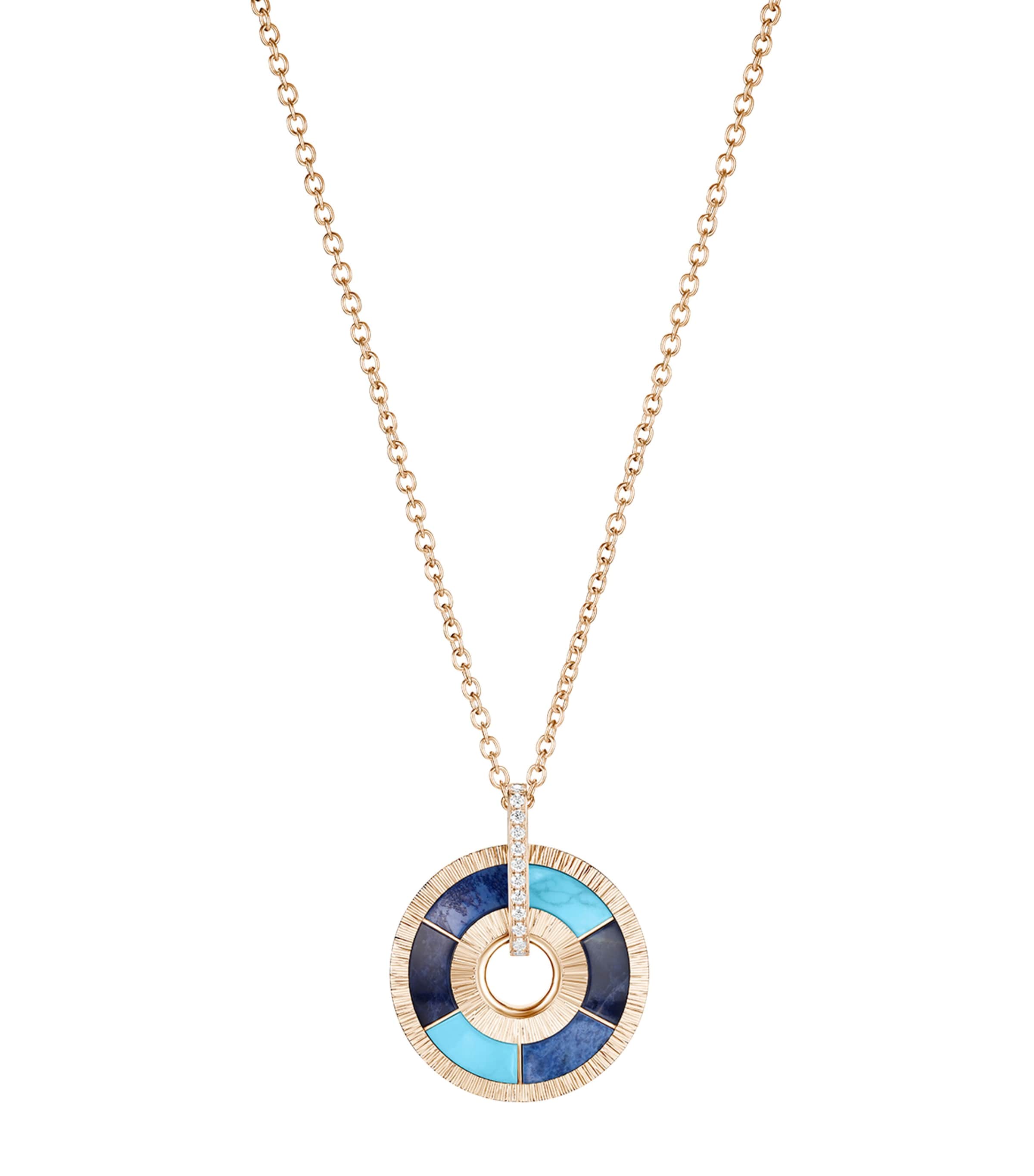 Piaget Rose Gold, Diamond, Turquoise, Sodalite and Dumortierite Possession Pendant Necklace Turquoise