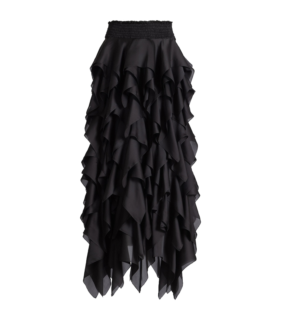 Balmain Womens Silk Ruffled Maxi Skirt Noir