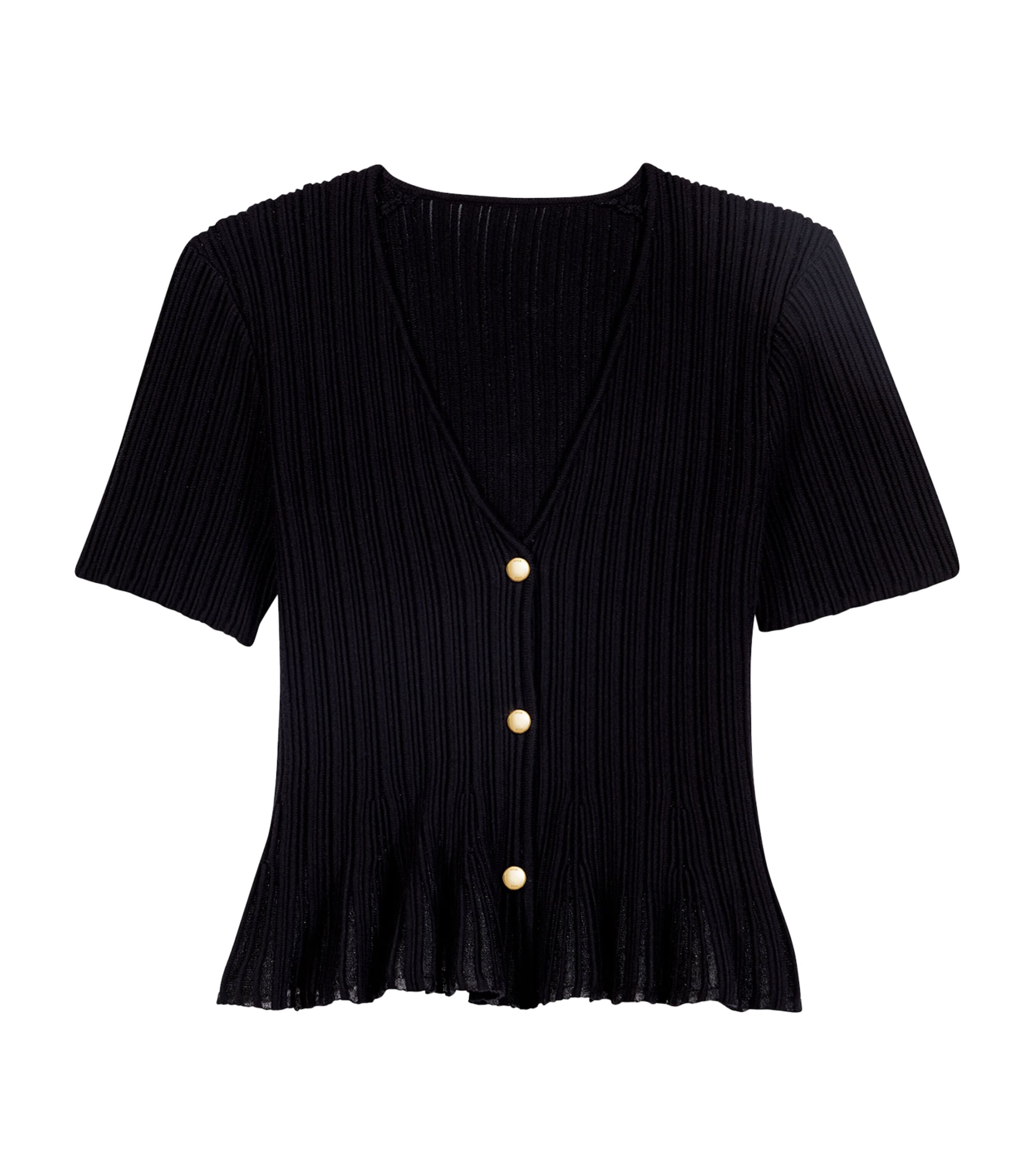 Maje Womens Plissé Short-Sleeve Cardigan Black