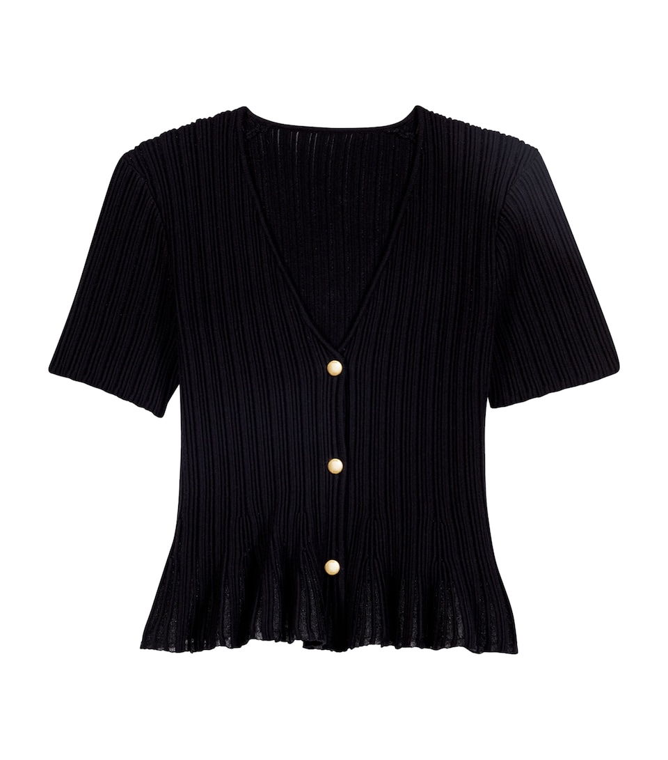 Maje Womens Plissé Short-Sleeve Cardigan Black