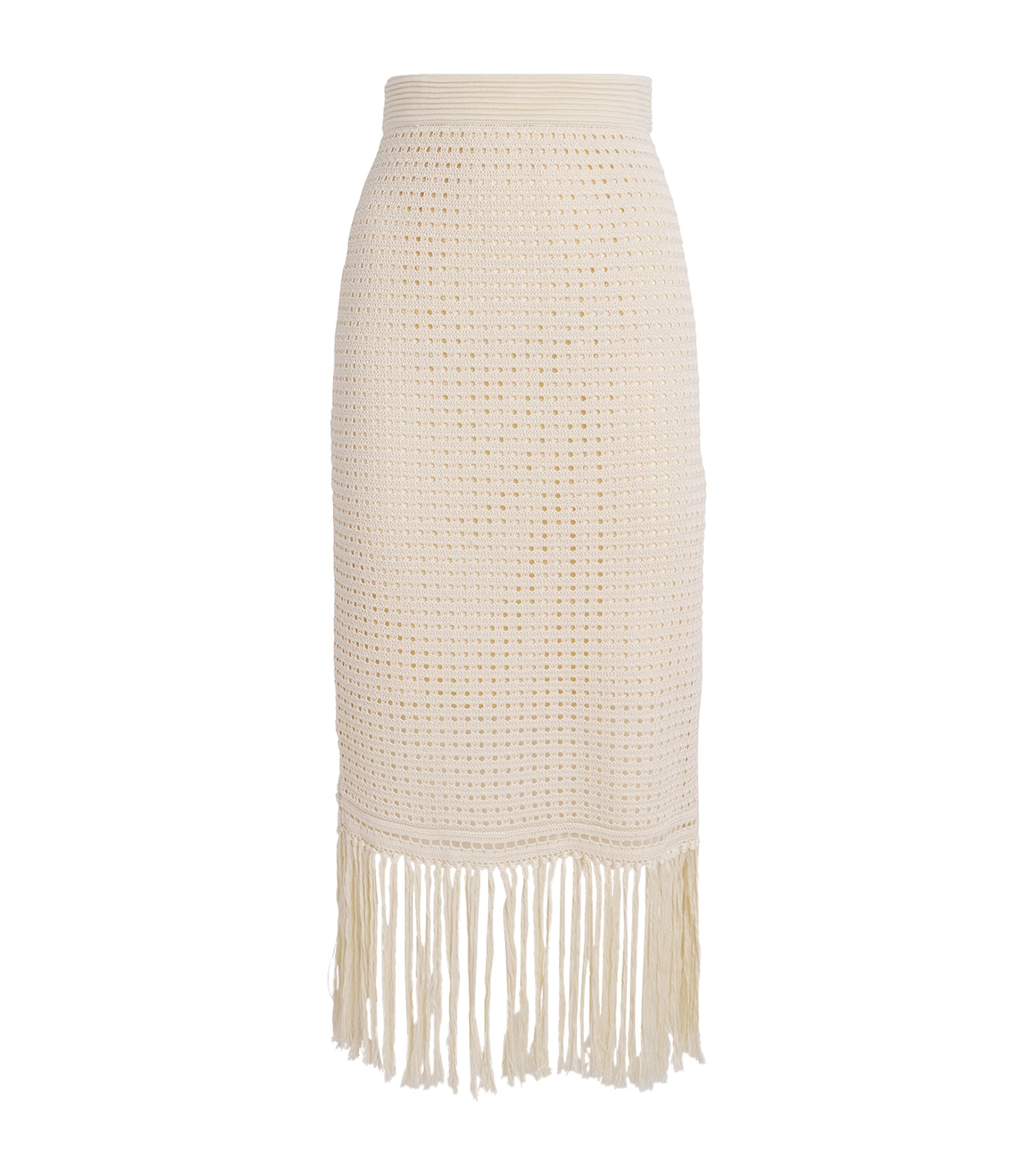 Zimmermann Womens Crochet Fringe Indra Midi Skirt Cream