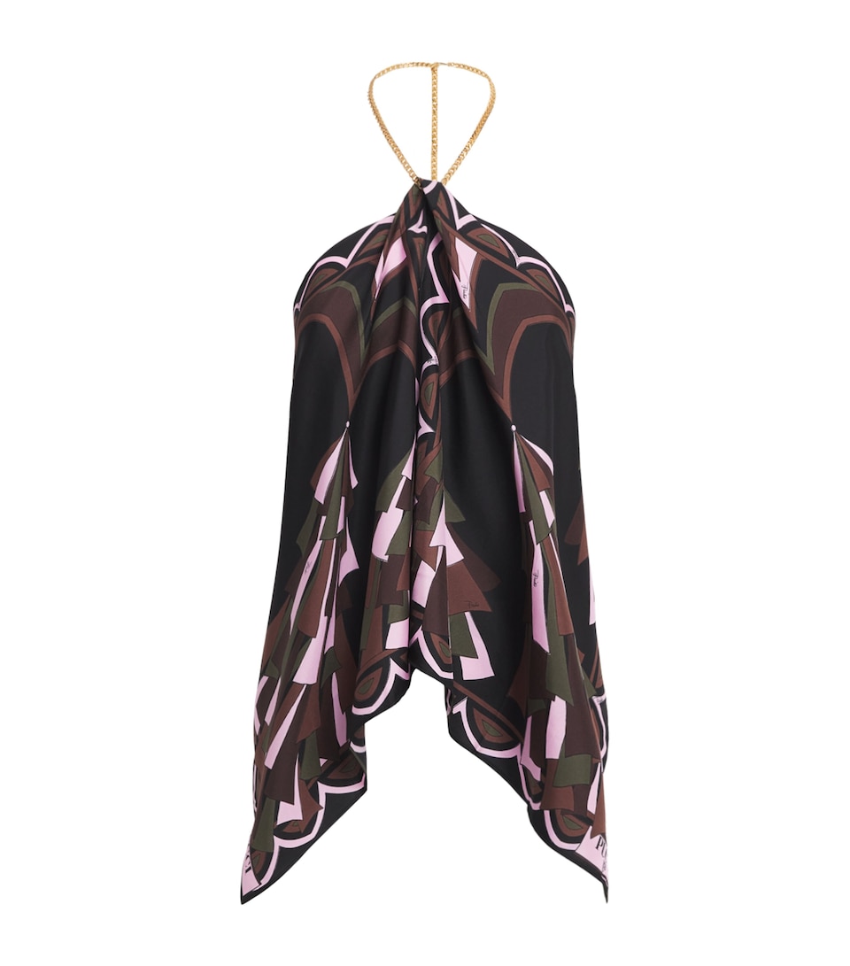 PUCCI Womens Silk Baiadera Print Chain Blouse Khaki Pink