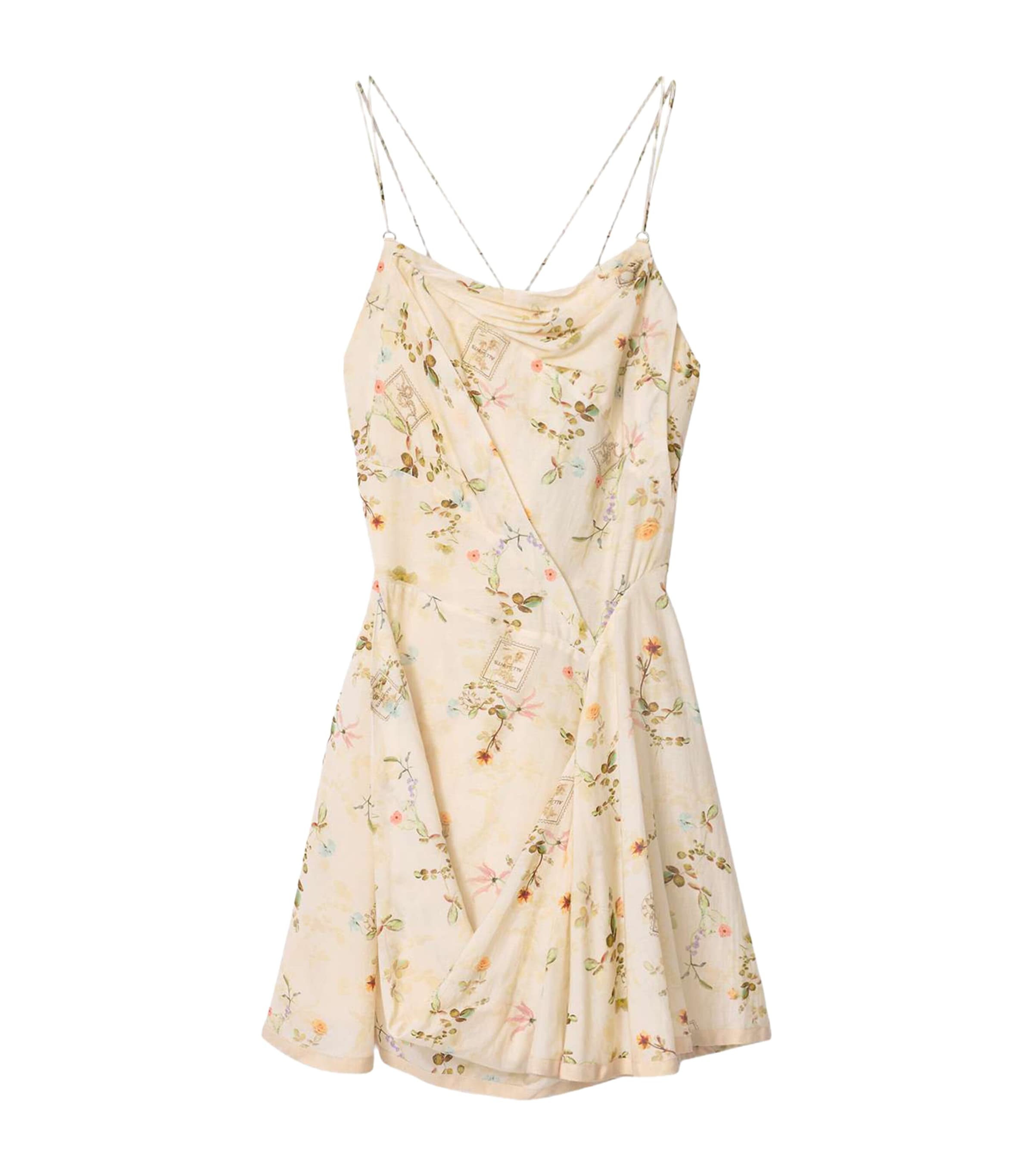 AllSaints Womens Floral Claire Mini Dress Carmel Off White