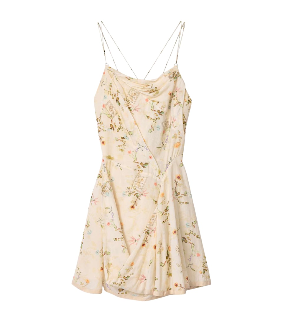 AllSaints Womens Floral Claire Mini Dress Carmel Off White