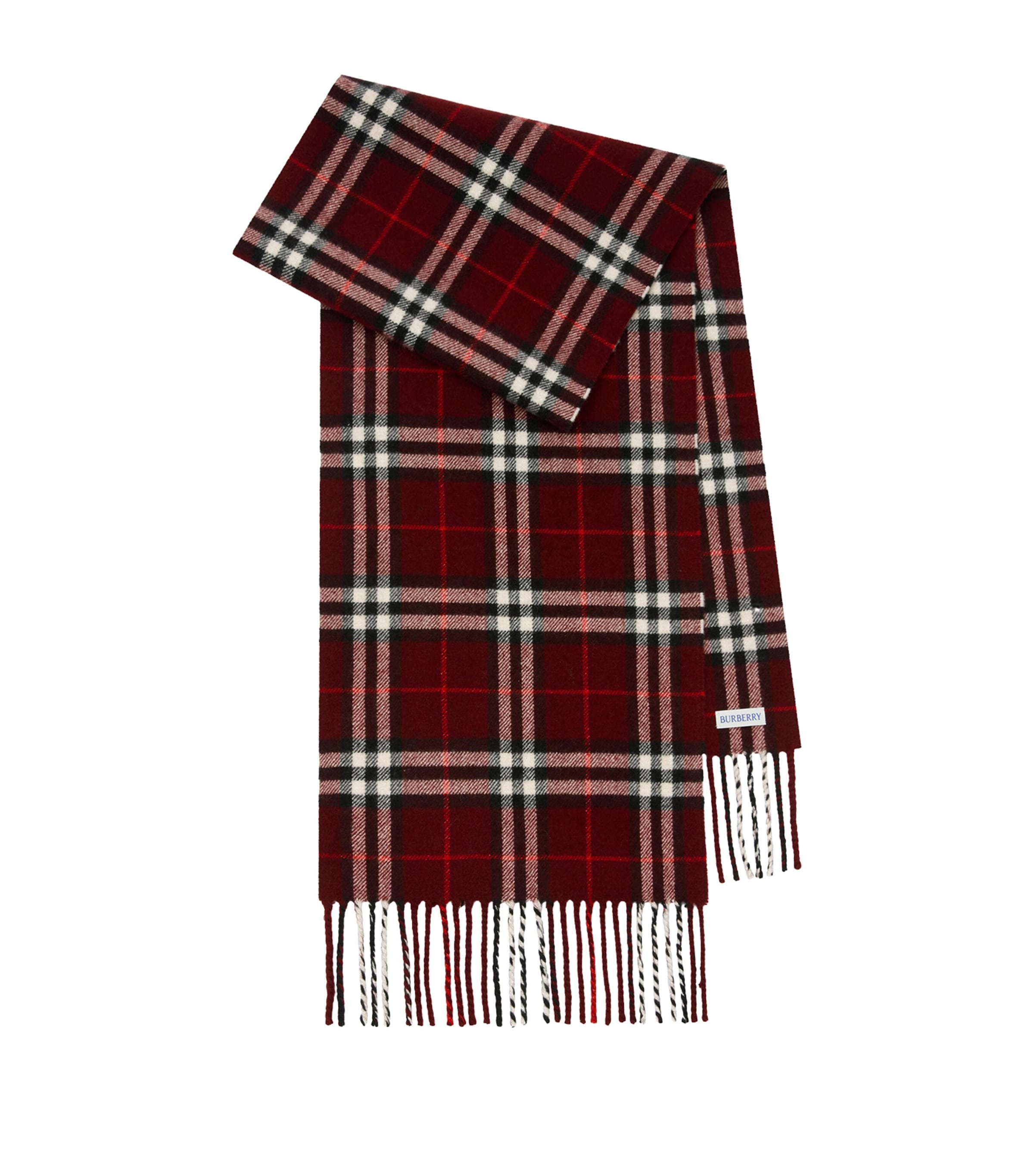 Burberry Cashmere-Blend Sparkle Check Scarf Oxblood Red
