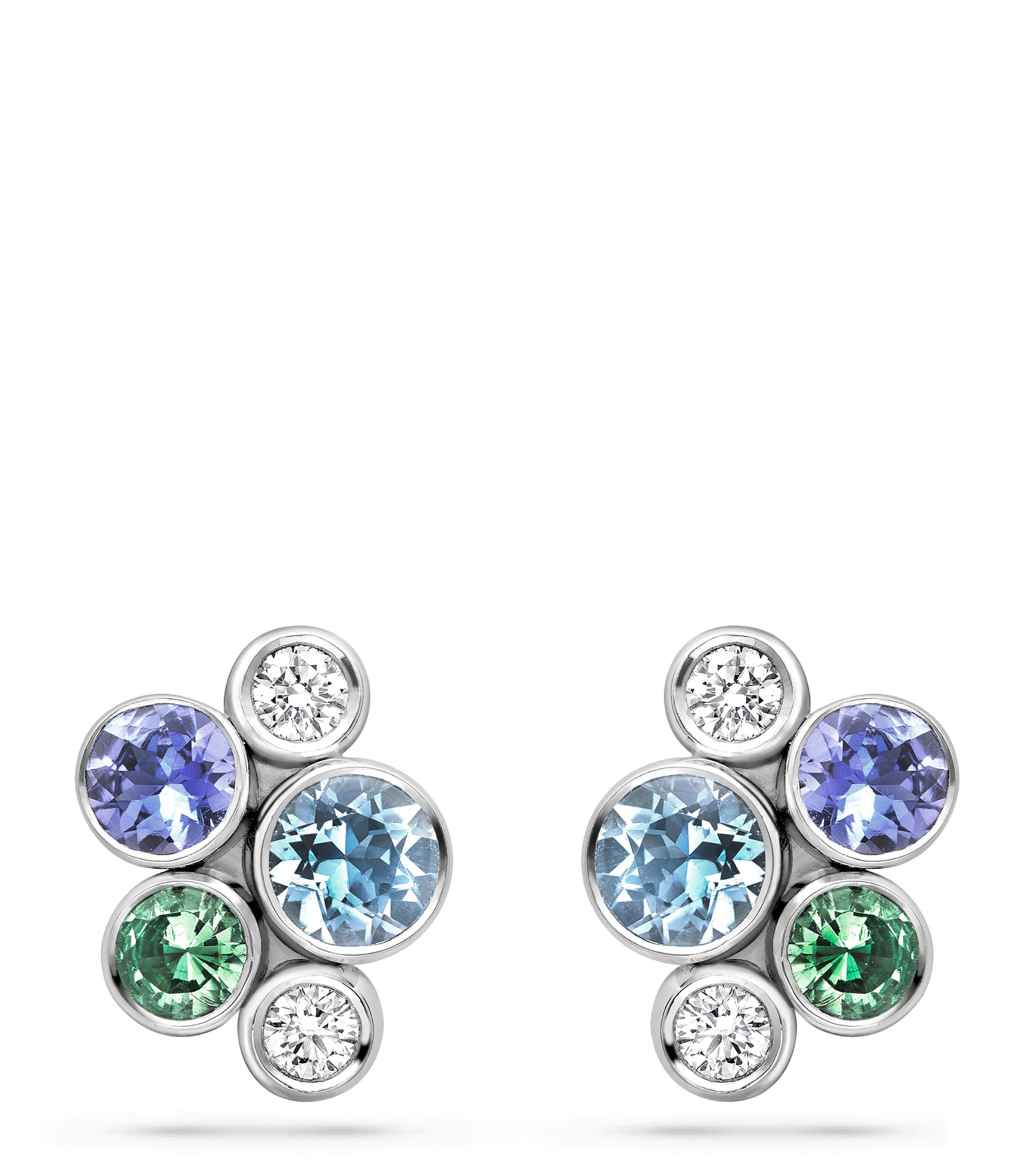 Boodles White Gold and Diamond Raindance Watercolour Cluster Stud Earrings Silver
