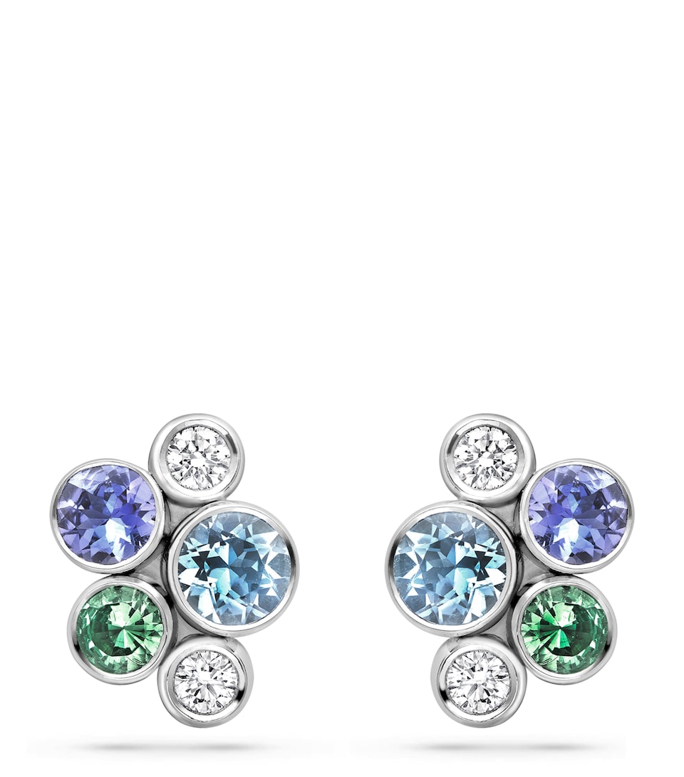 Boodles White Gold and Diamond Raindance Watercolour Cluster Stud Earrings Silver