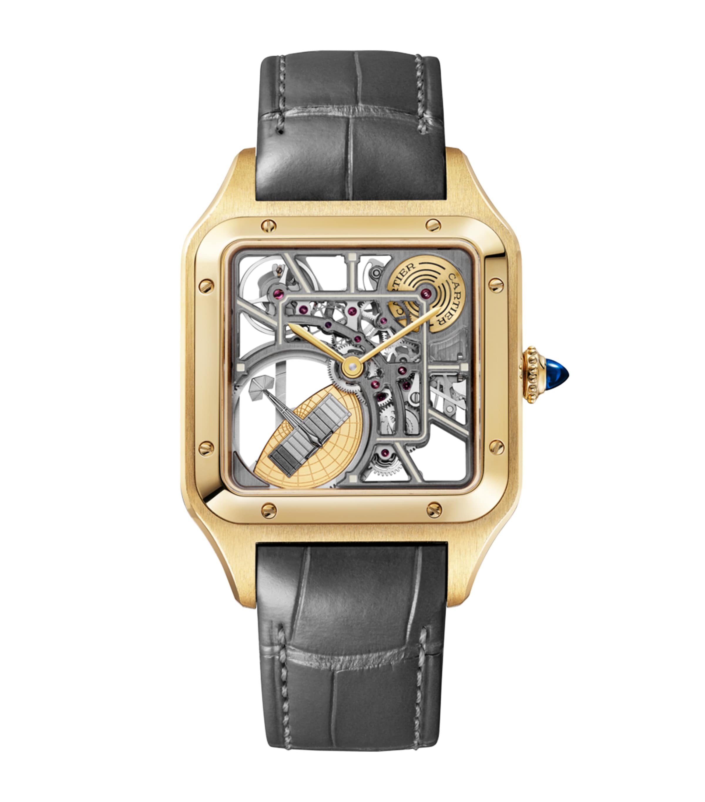 Large Yellow Gold Santos-Dumont Skeleton Watch 43.5mm
