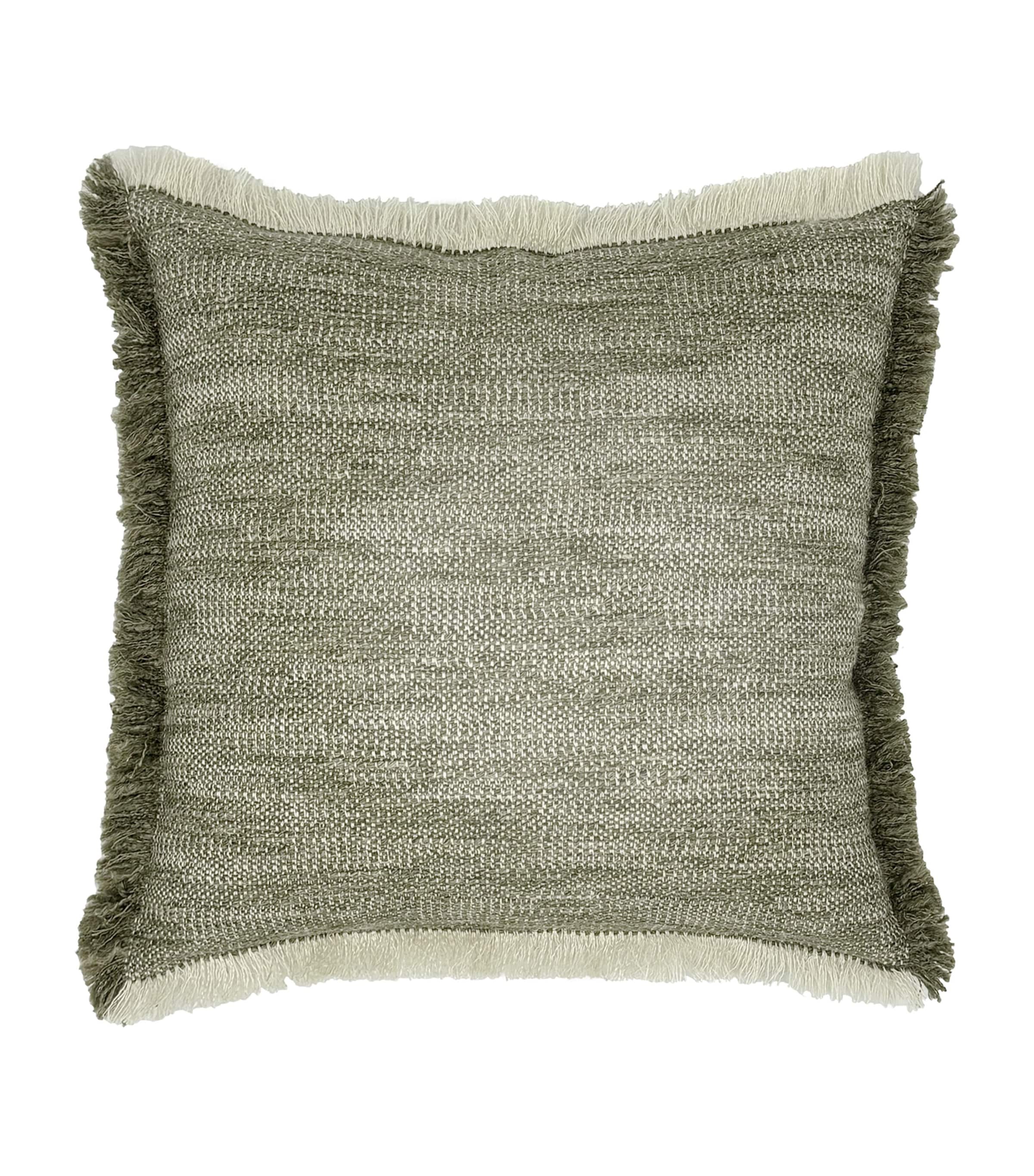 Linen-Wool-Blend Fringe Tatami Cushion (50cm x 50cm)