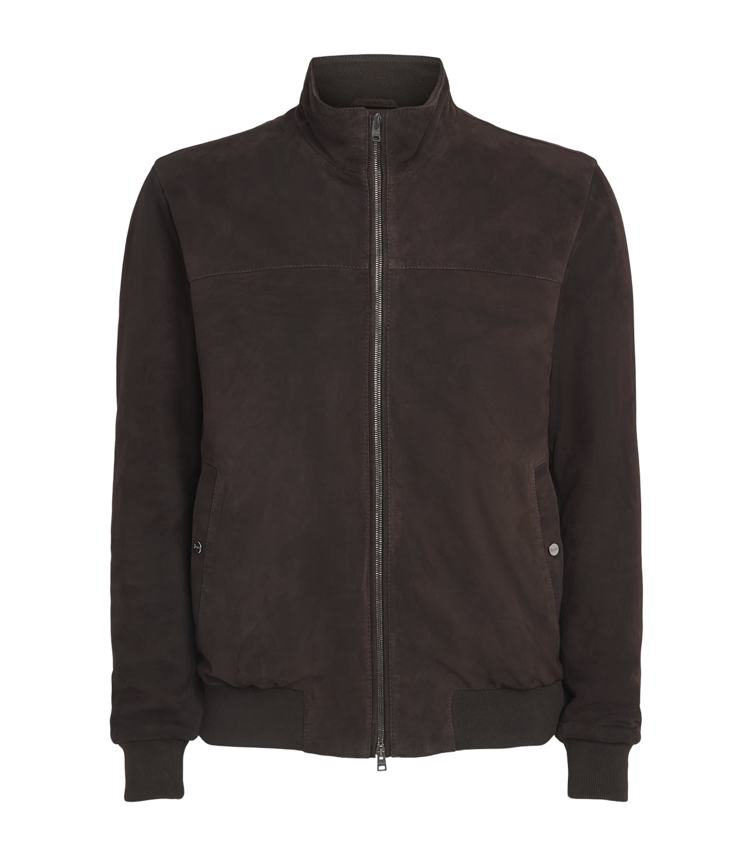 Herno Mens Suede Bomber Jacket Marrone Scuro