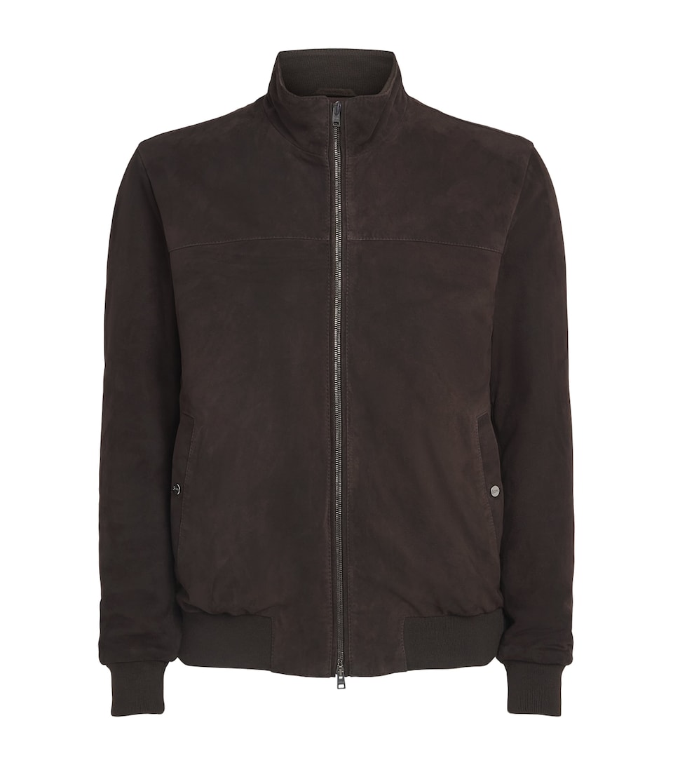 Herno Mens Suede Bomber Jacket Marrone Scuro