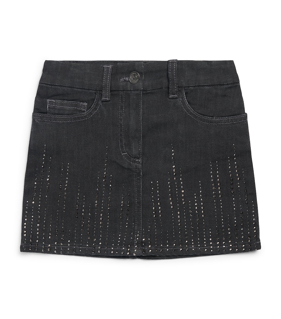 Monnalisa Embellished Stretch-Denim Skirt (4-12 Years) Grigio Medio