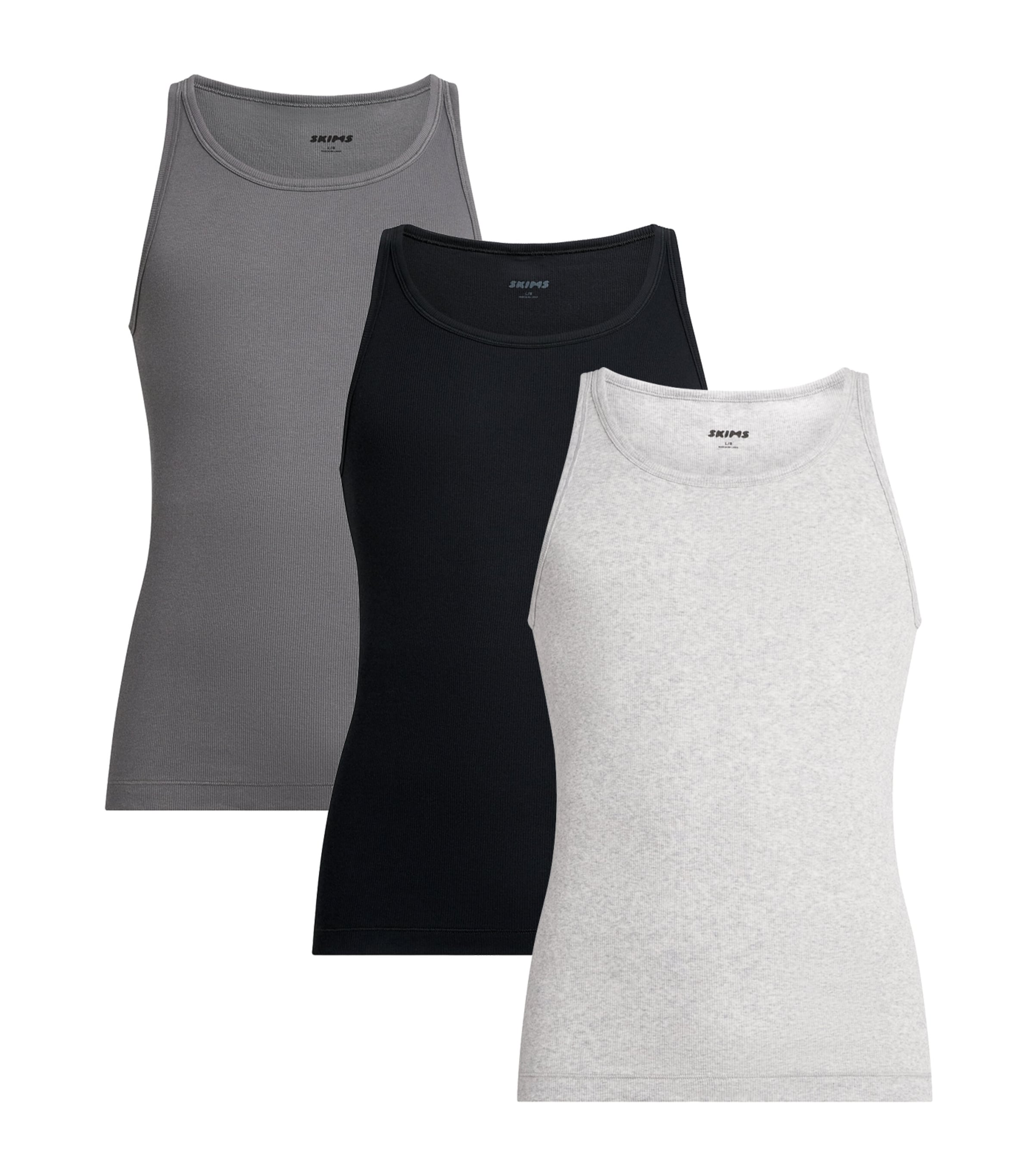Skims Mens Cotton Ribbed Tank Tops (Pack of 3) Heather Multi