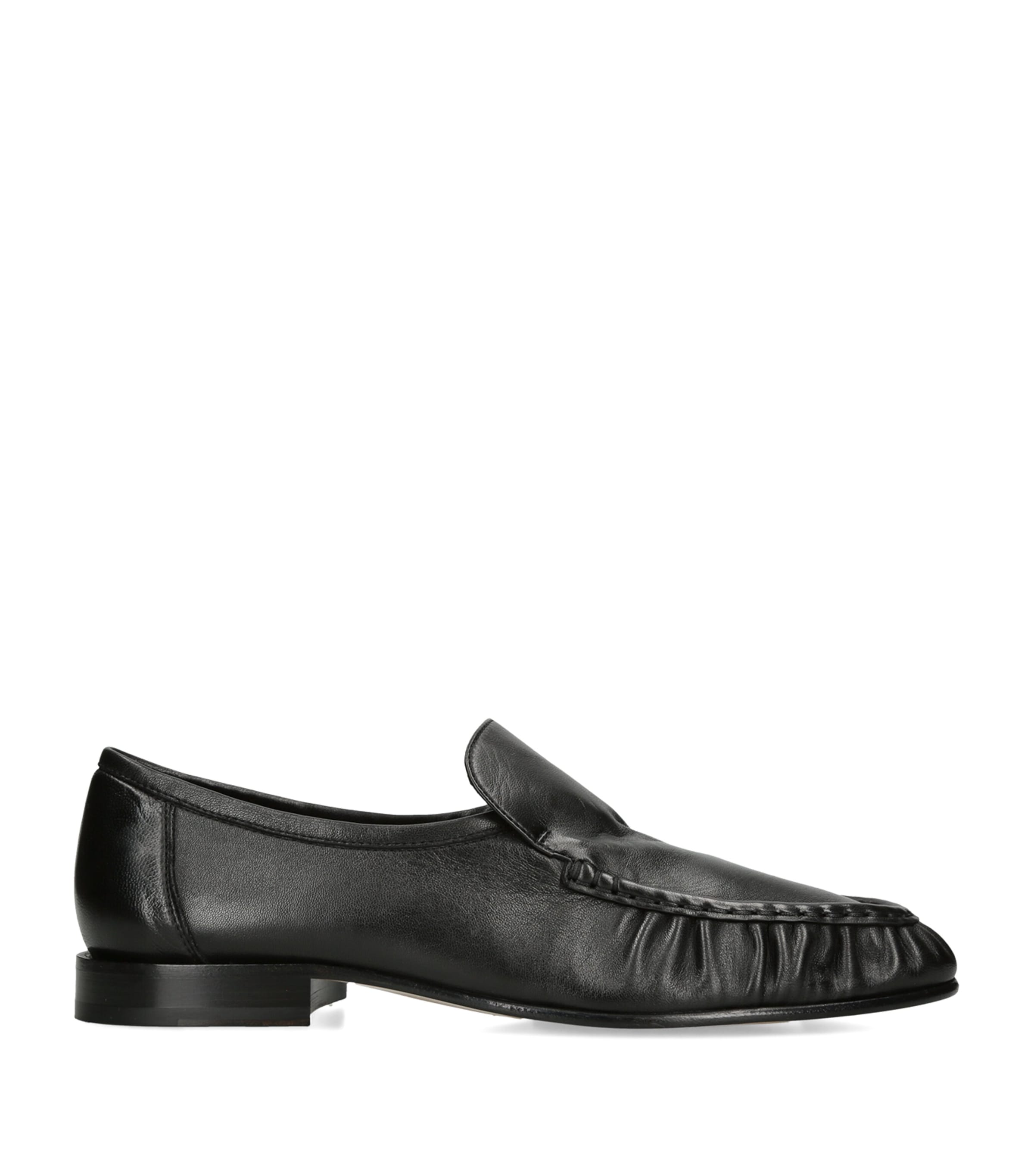 The Row Soft Moccasin Two Leather Loafers Black