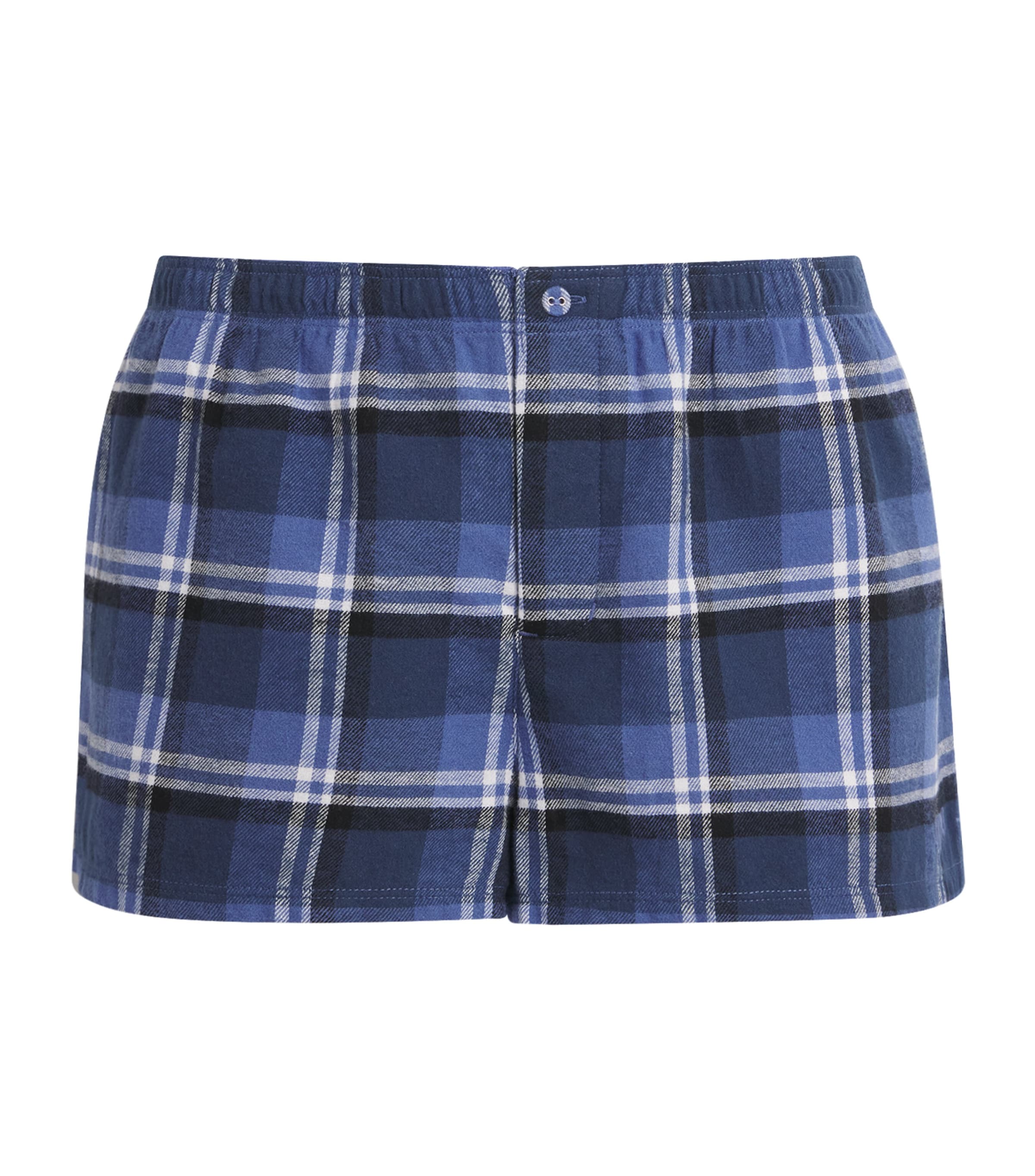 Skims Womens Cotton Check Cheeky Pyjama Shorts Indigo Outdoor Plaid