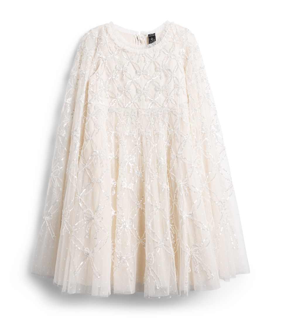 Needle & Thread Sequin-Embellished Bow Lattice Cape Dress (3-7 Years) Crm Cream