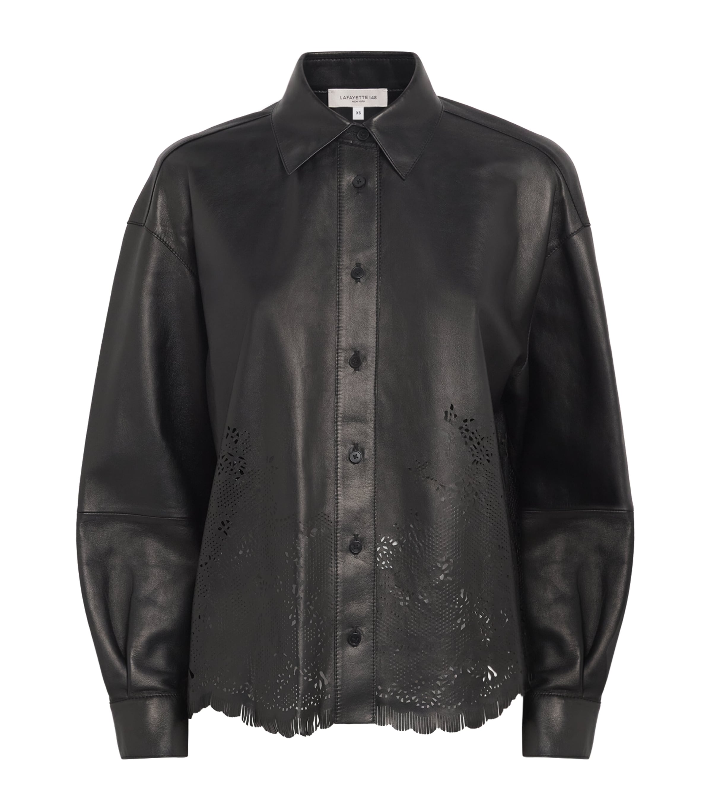 Lafayette 148 Womens Lambskin Laser-Cut Shirt Black