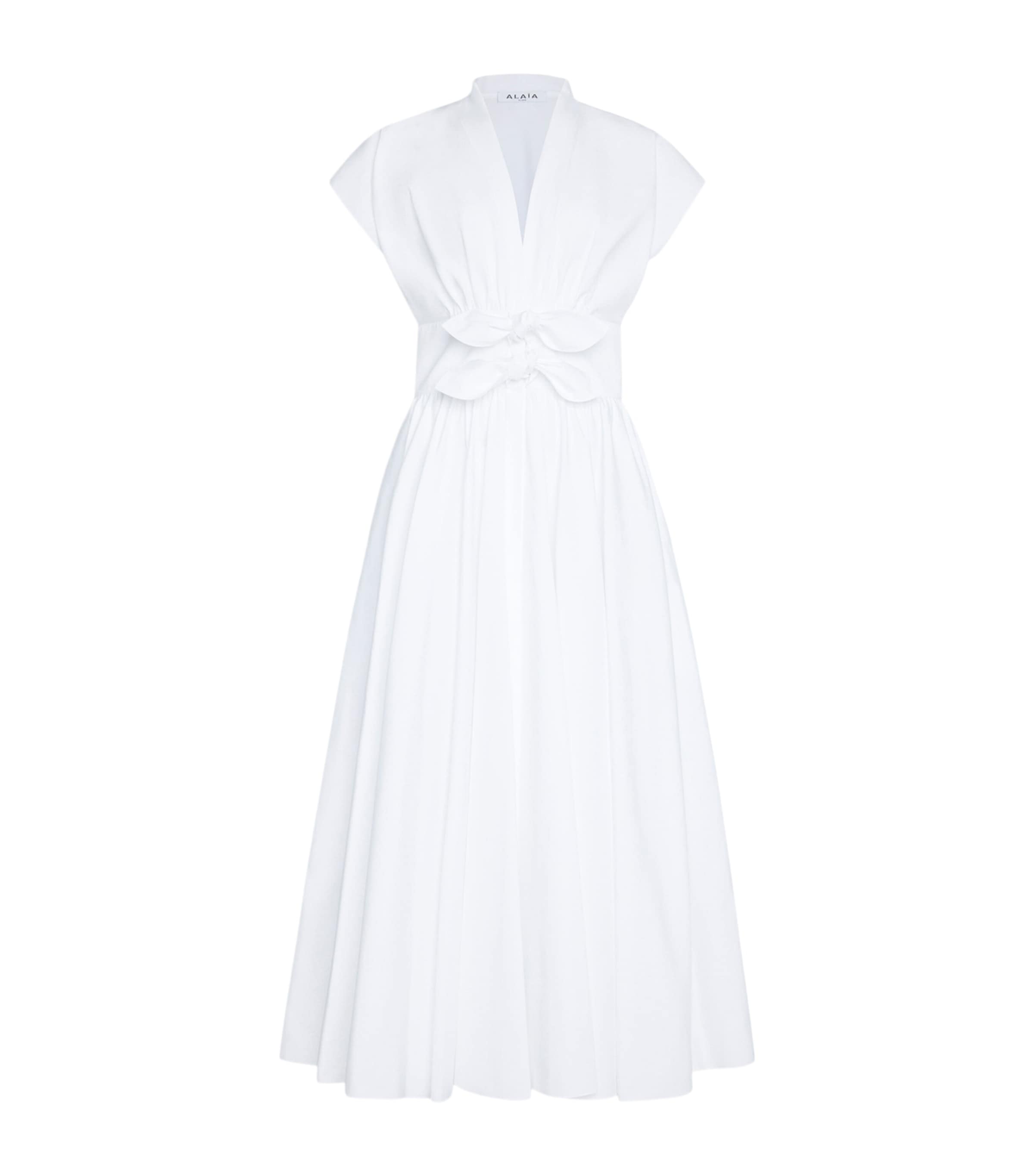 Alaïa Womens Cotton Poplin Knot Midi Dress White