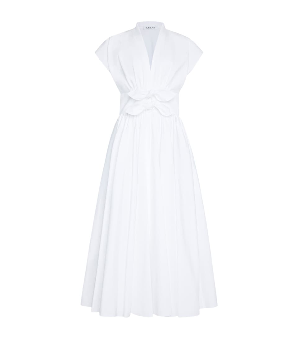 Alaïa Womens Cotton Poplin Knot Midi Dress White