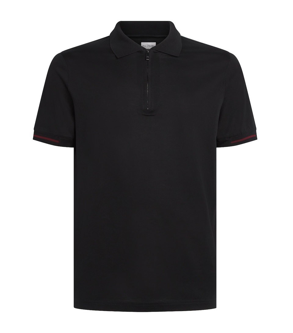 Pal Zileri Mens Cotton Zip-Up Polo Shirt Black