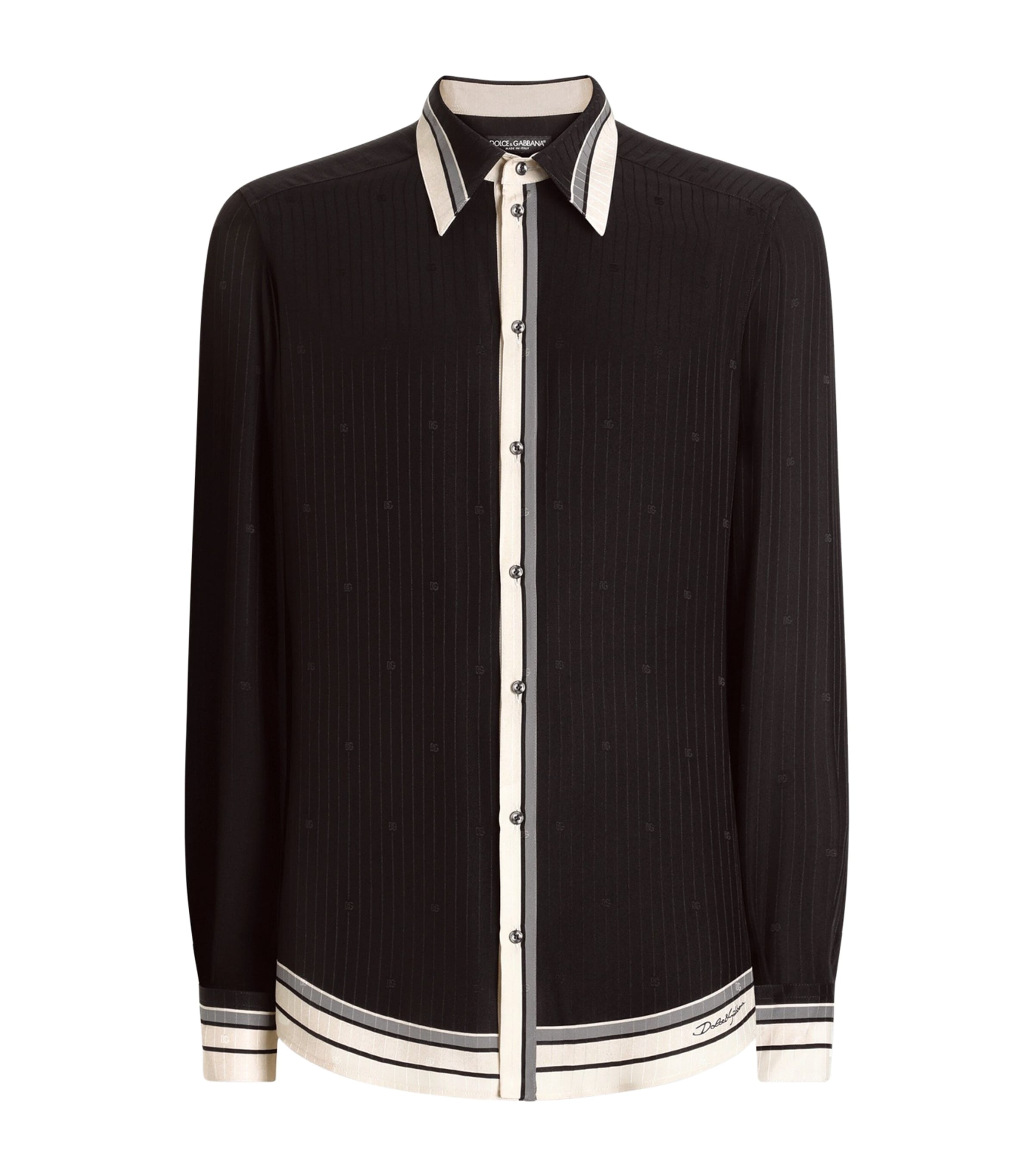 Dolce&Gabbana Mens Silk Jacquard Shirt Righe F.nero
