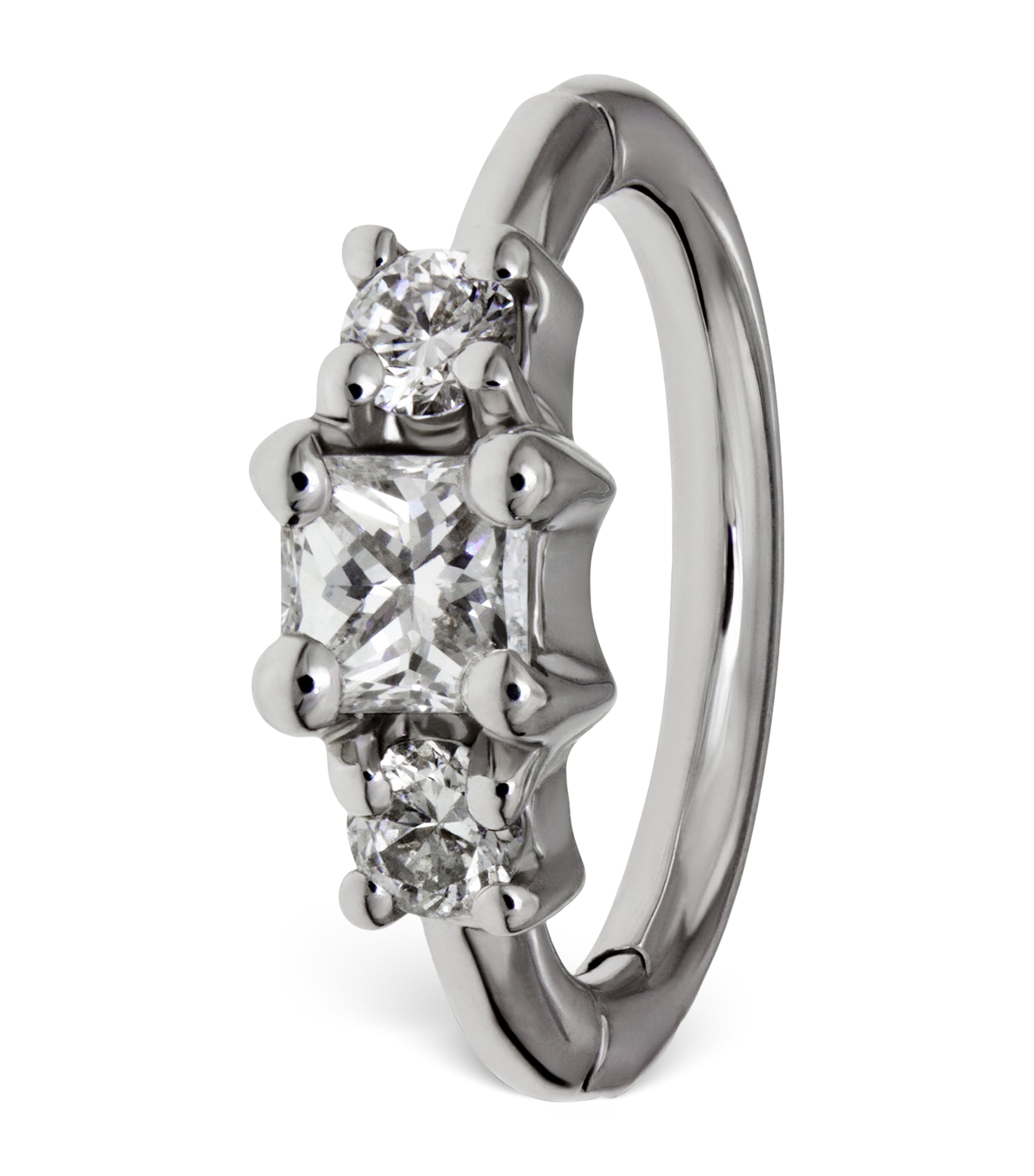 White Gold Diamond Princess Hoop Earring (6.5mm)