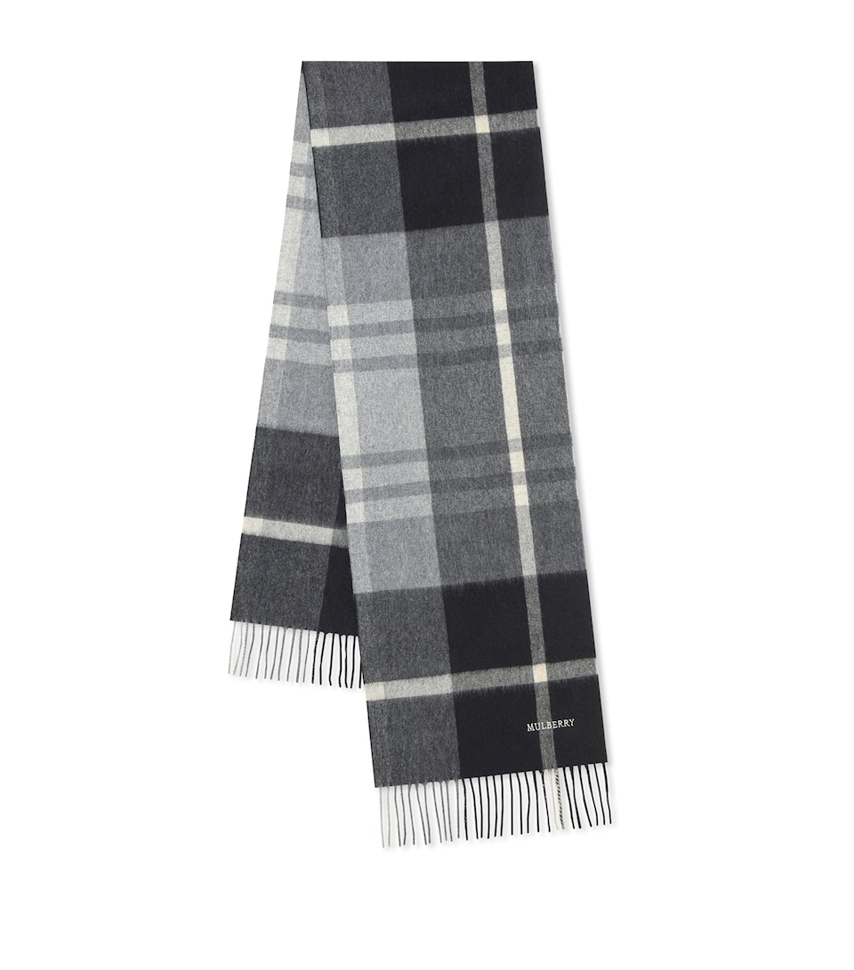 Mulberry Small Merino Wool Check Scarf Black Foggy Grey