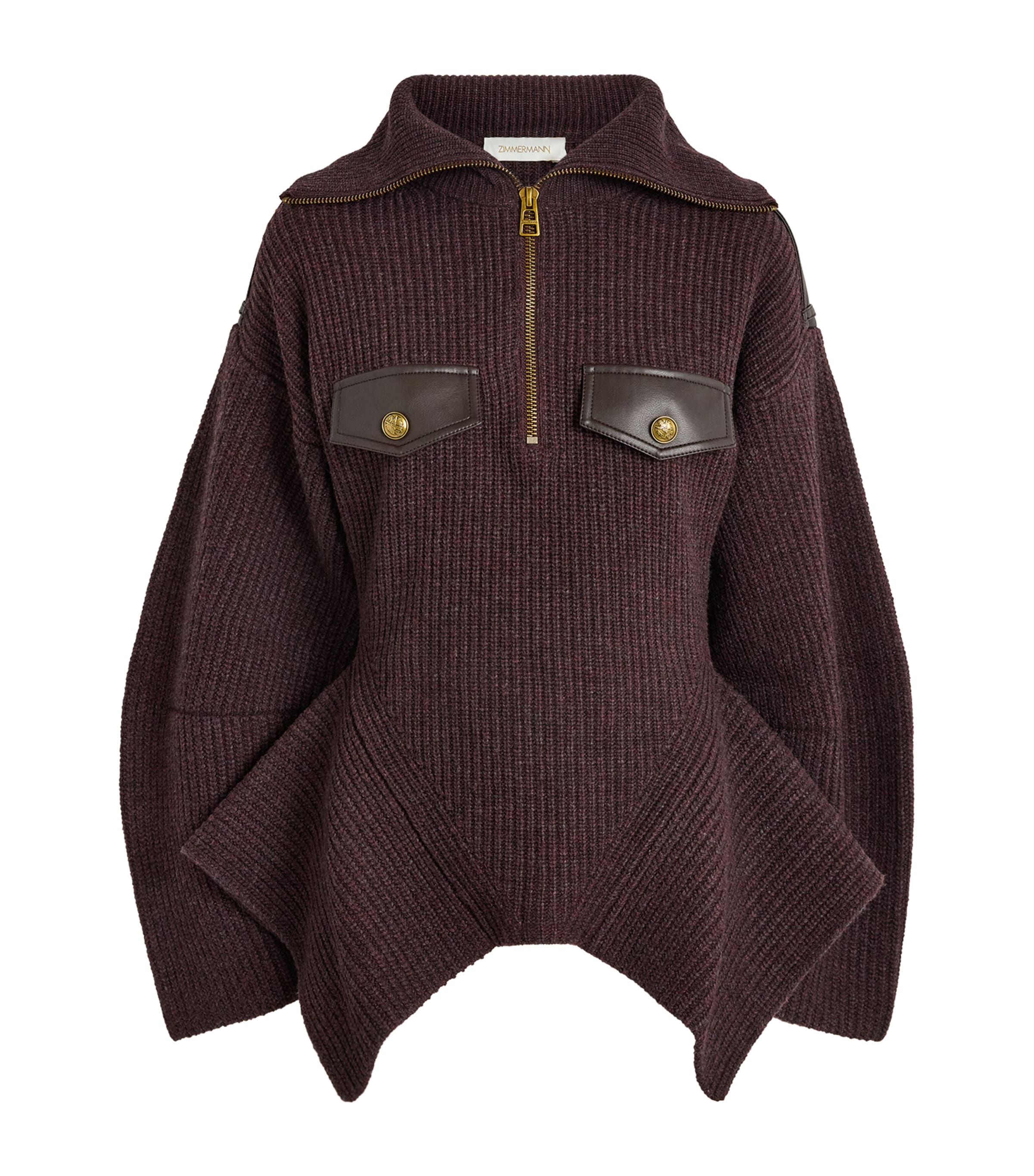 Zimmermann Womens Wool-Blend Valiant Utility Sweater Chocolate
