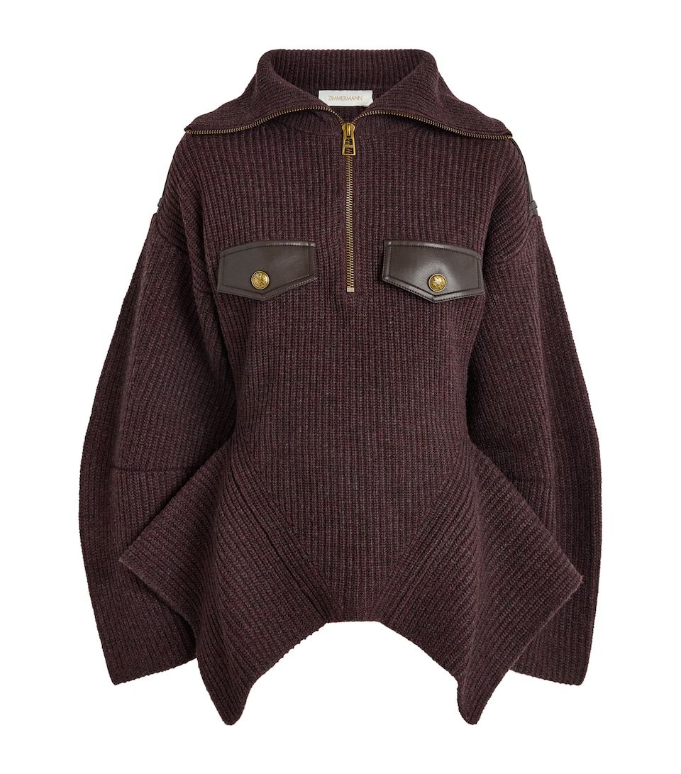 Zimmermann Womens Wool-Blend Valiant Utility Sweater Chocolate