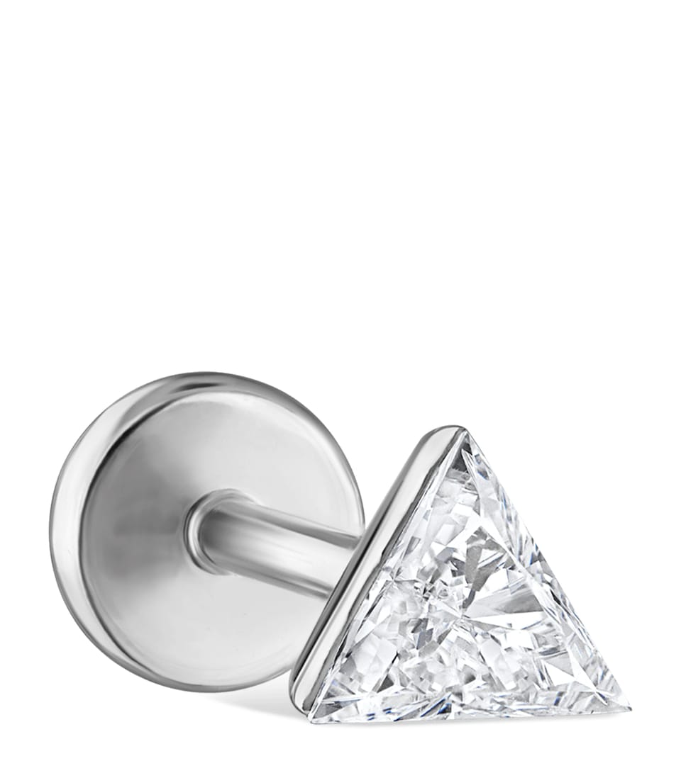 White Gold Invisible Set Triangle Diamond Threaded Stud Earring (4mm)