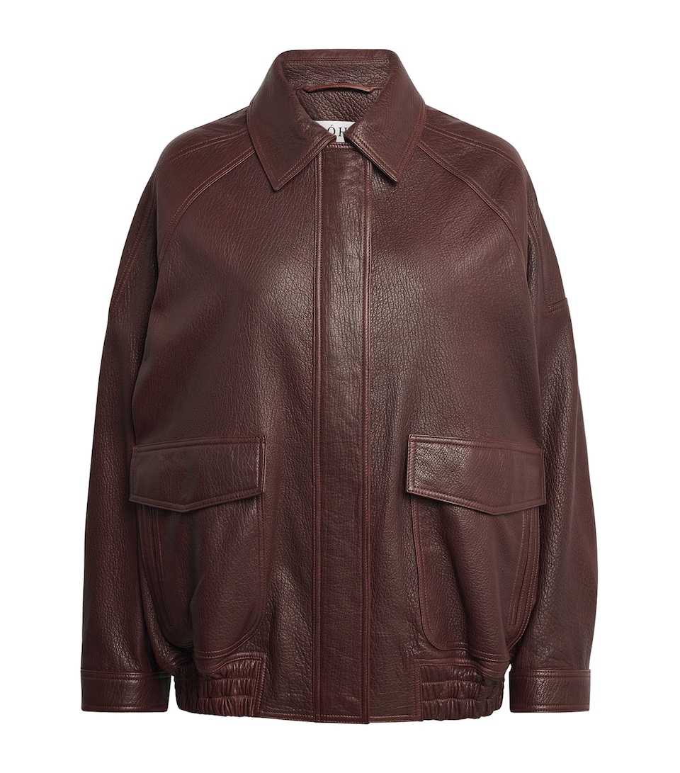 Róhe Womens Leather Aviator Jacket Chestnut