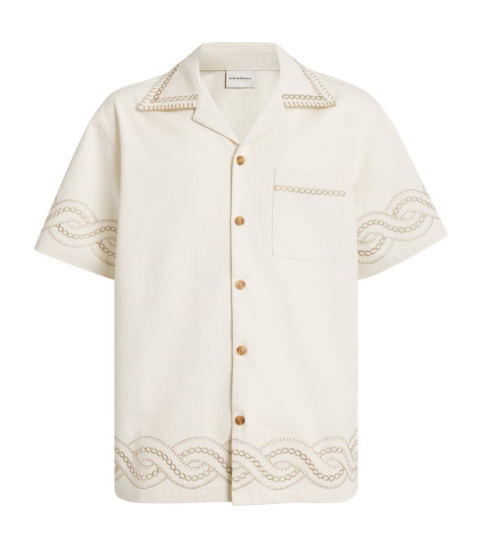 Cotton Braid-Embroidery Short-Sleeve Shirt