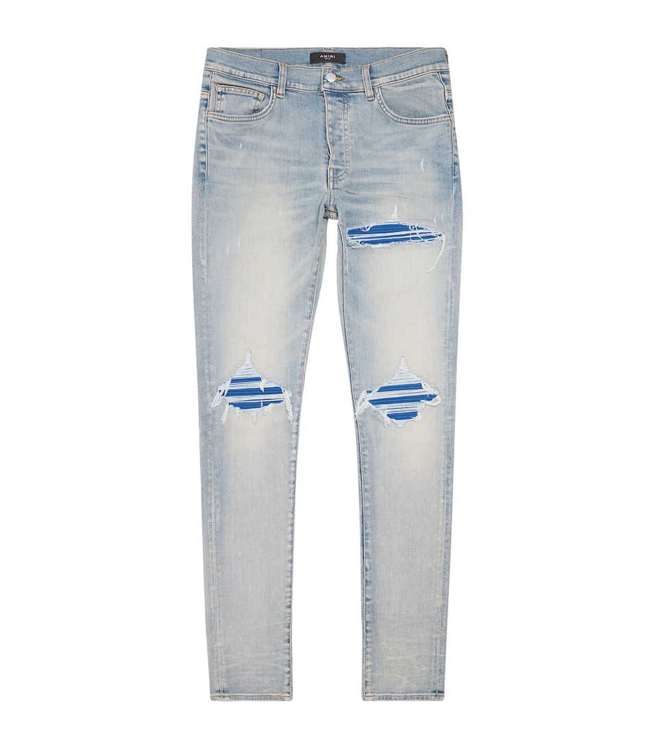 AMIRI Mens Ripped MX1 Ultrasuede Skinny Jeans Antique Indigo