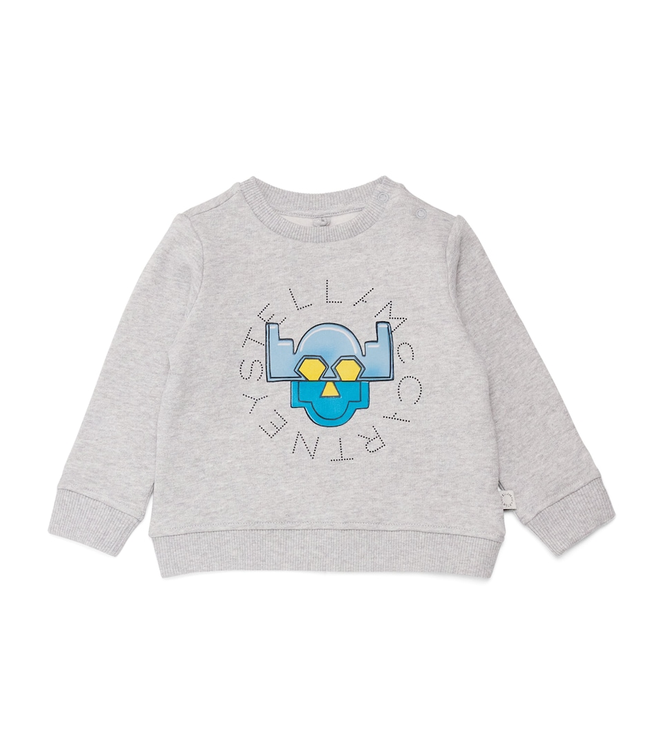 Stella McCartney Kids Cotton Robot Logo Sweatshirt (3-36 Months) Grigio Medio Mel.